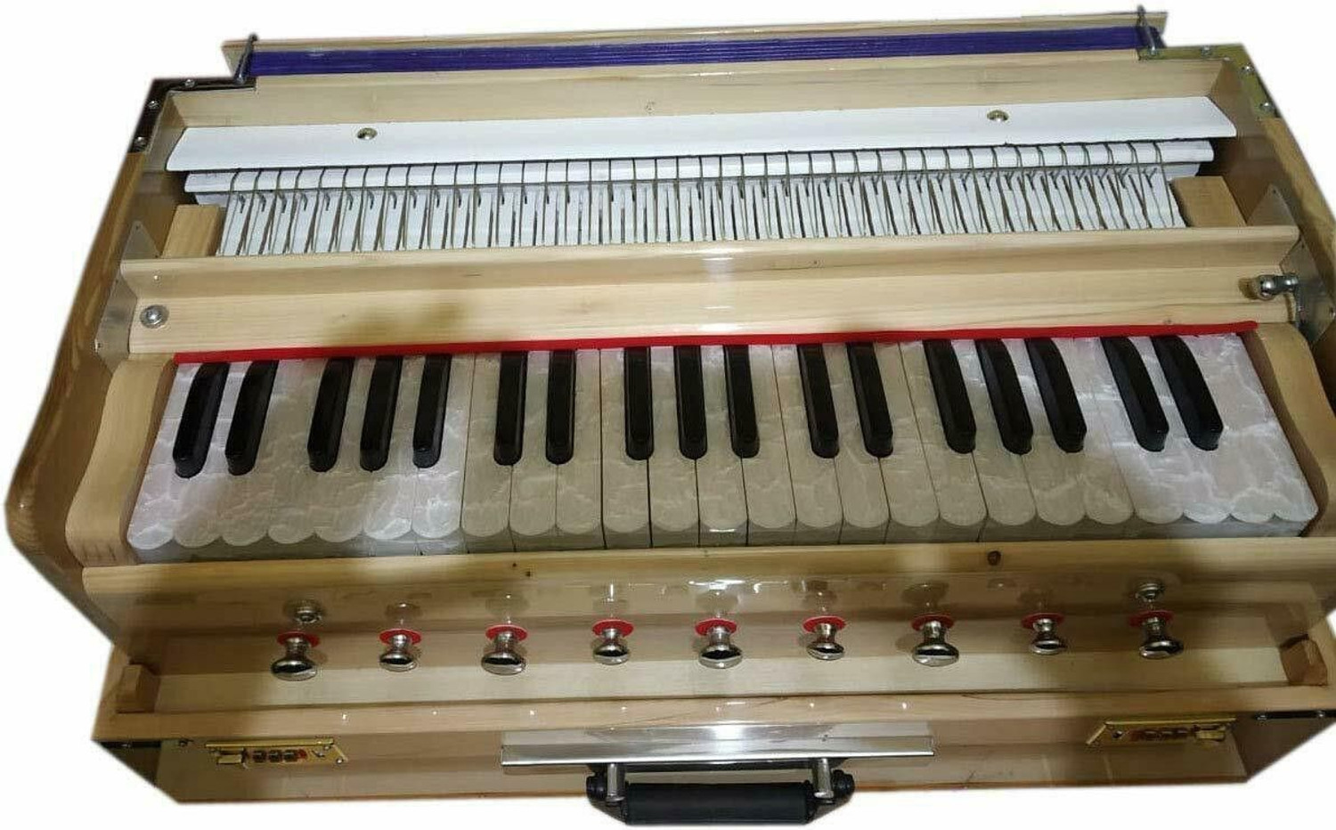 Image of Naad Indian Calcutta Premium Portable Harmonium Standard 3 1 /2 Octave Double 2 Reed Set With Bag 3.5 Octave Hand Pumped Harmonium