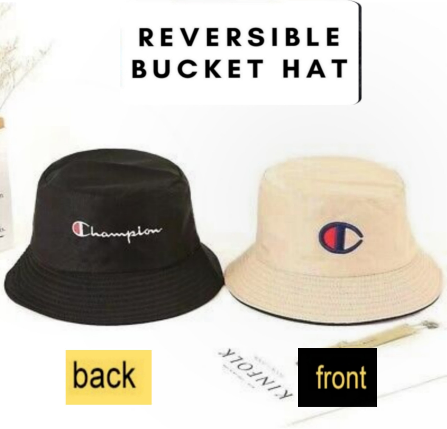 Image of Highever Trendy Unisex Embroidered foldable cotton Reversible Bucket Hat