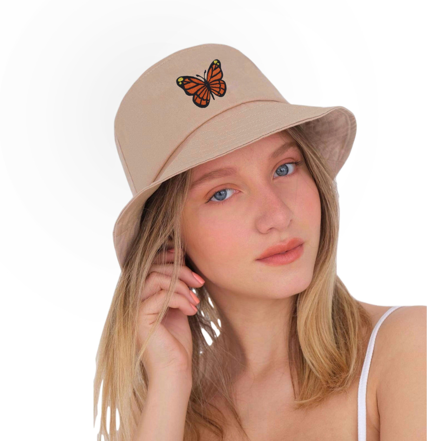 Image of Mr Rabbit butterfly cotton summer packable beach, traveling, cute bucket hat for women