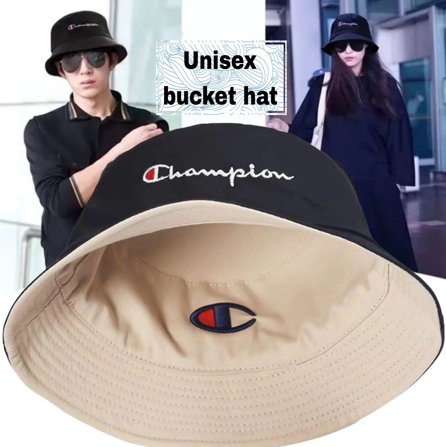 Image of Highever Trendy Unisex Embroidered foldable cotton Reversible Bucket Hat