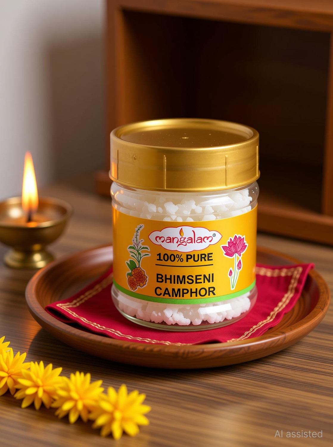 Image of mangalam camphor Bhimseni Camphor 50g Jar - Pack of 1 | 100% Organic | For Puja & Air Freshener