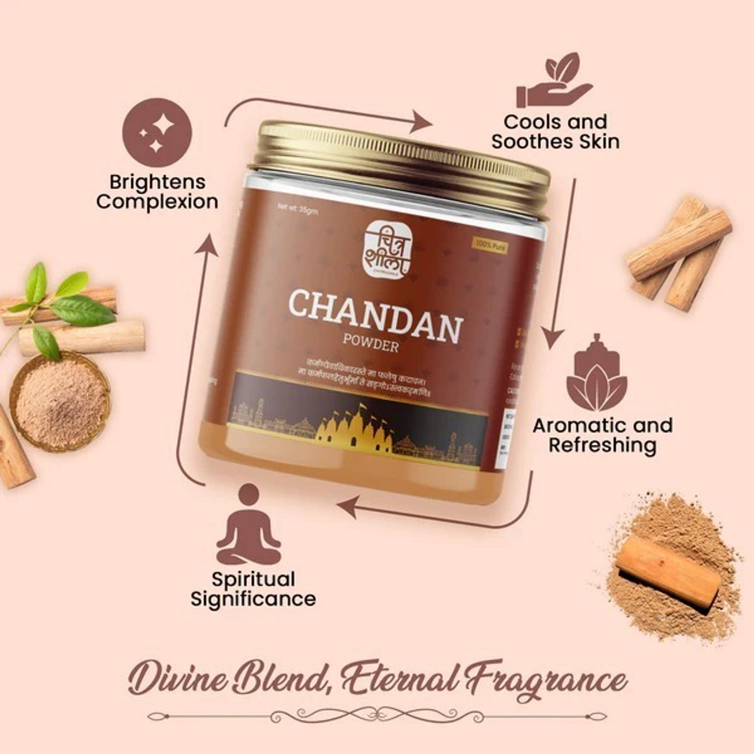 Image of CHITRASHILA 100% Pure Premium Chandan Powder Cooling & Herbal Tilak /Tika for Pooja, & Hawan