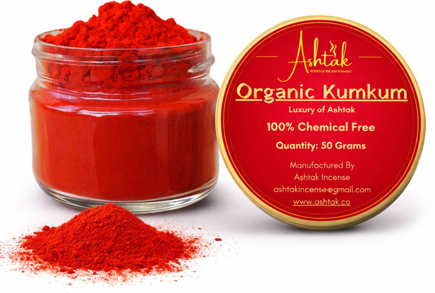 Ashtak Organic Kumkum – 100% Natural & Chemical-Free Kumkum/ Sindoor Powder