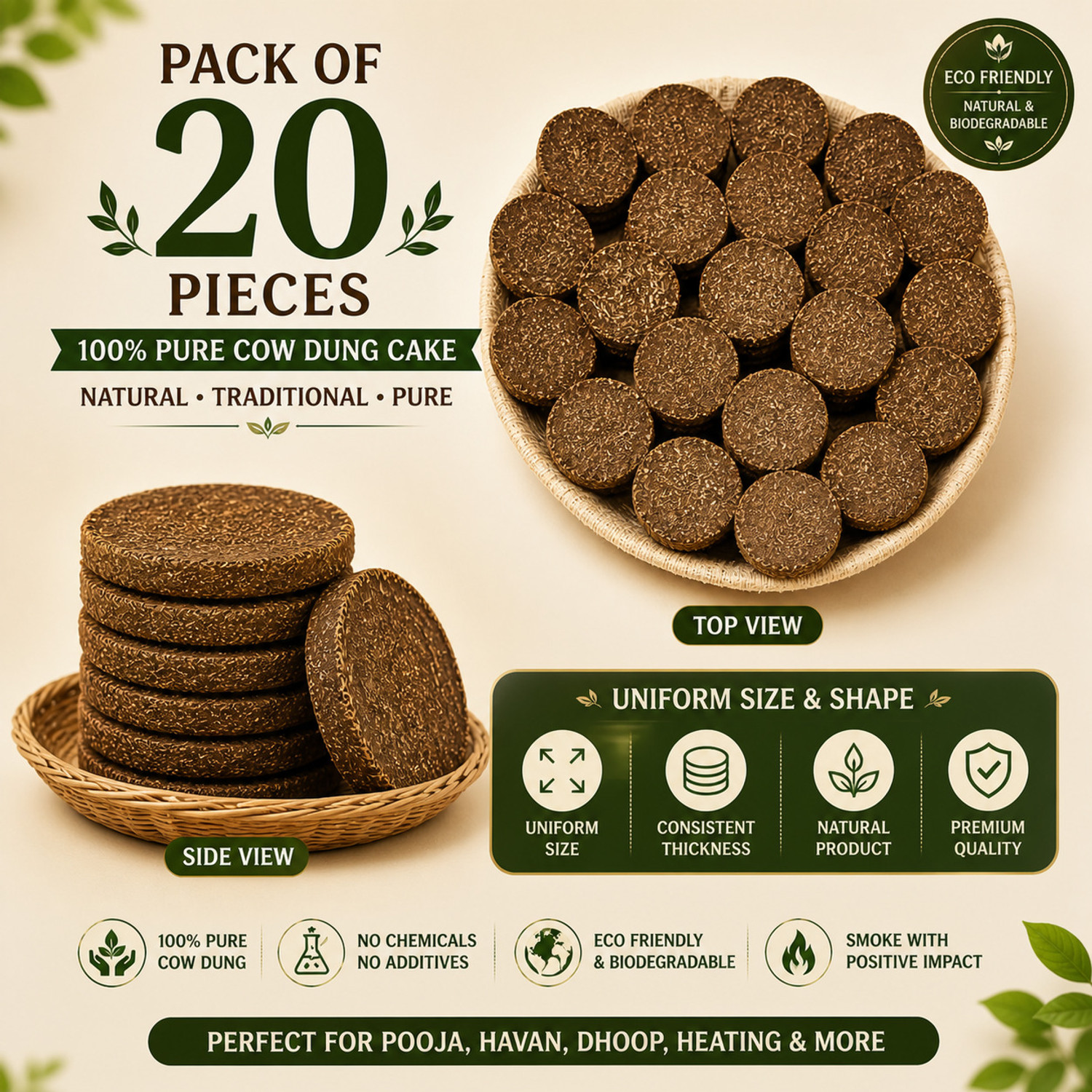 Image of LookLike gobar Upla / Cow Dung Upla / Goetha, 100% Natural Product (Round, 3 Inches)