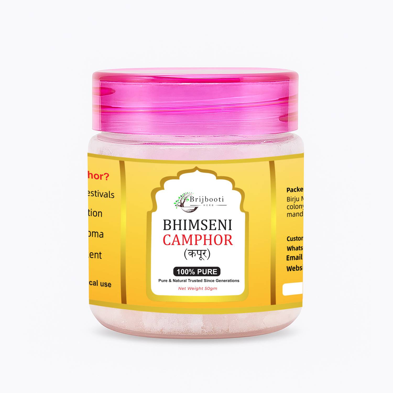 BrijBooti Bhimseni Camphor 50gm | Bhimseni Kapoor | Orginal Kapoor for Puja, Aarti, Hawan