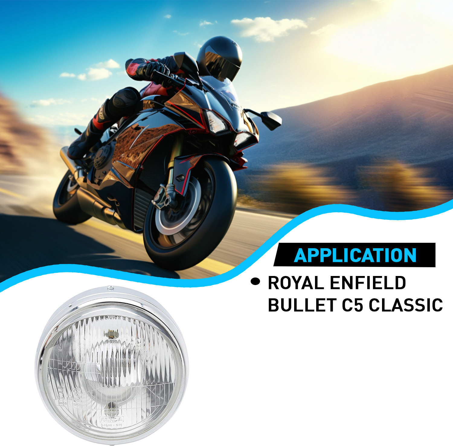 Image of UNO MINDA Halogen Headlight for Royal Enfield Bullet 350
