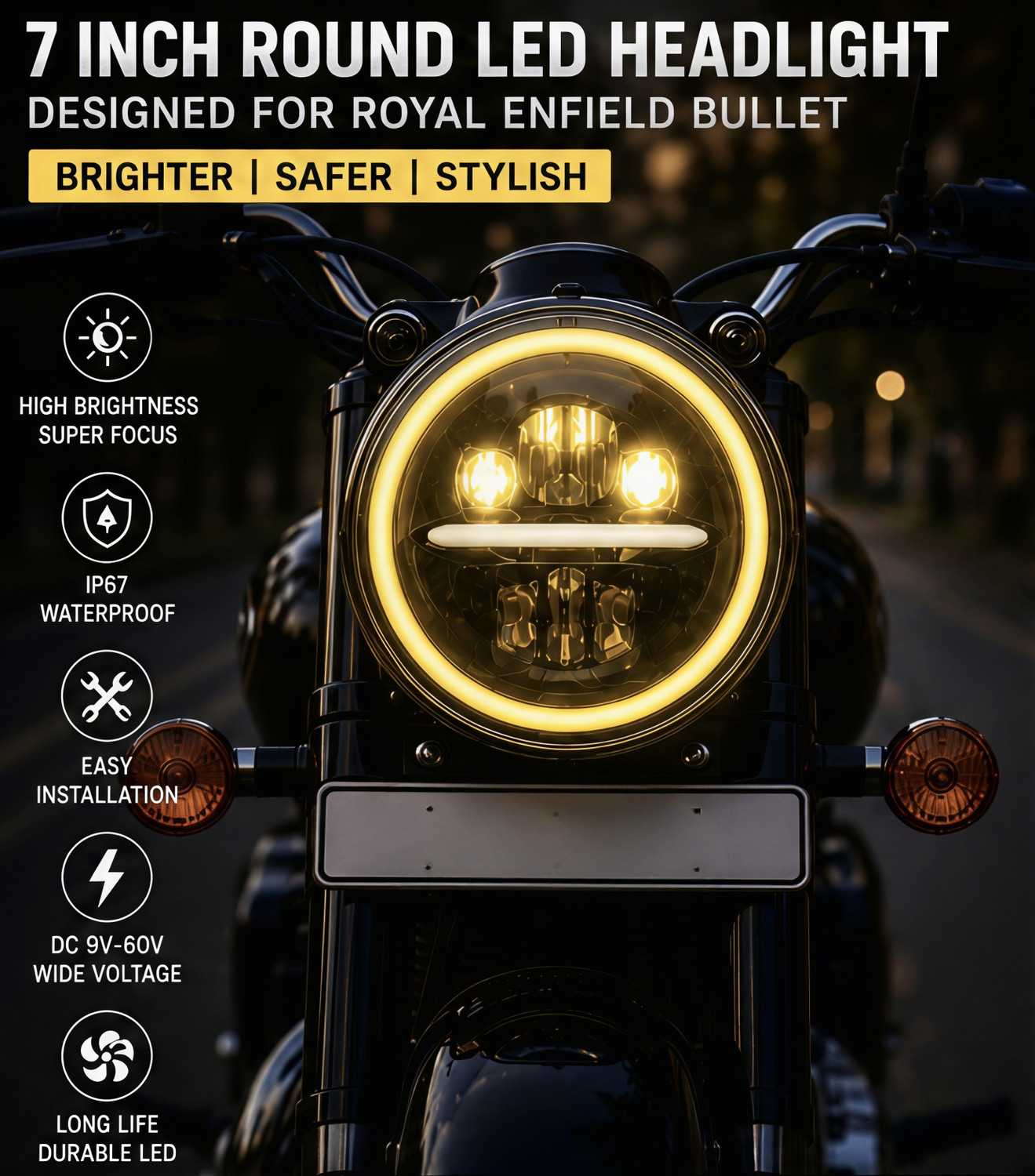 Image of LIONEX LED Headlight for Royal Enfield, Mahindra Bullet 350, Thar, Classic 350, Bullet Electra