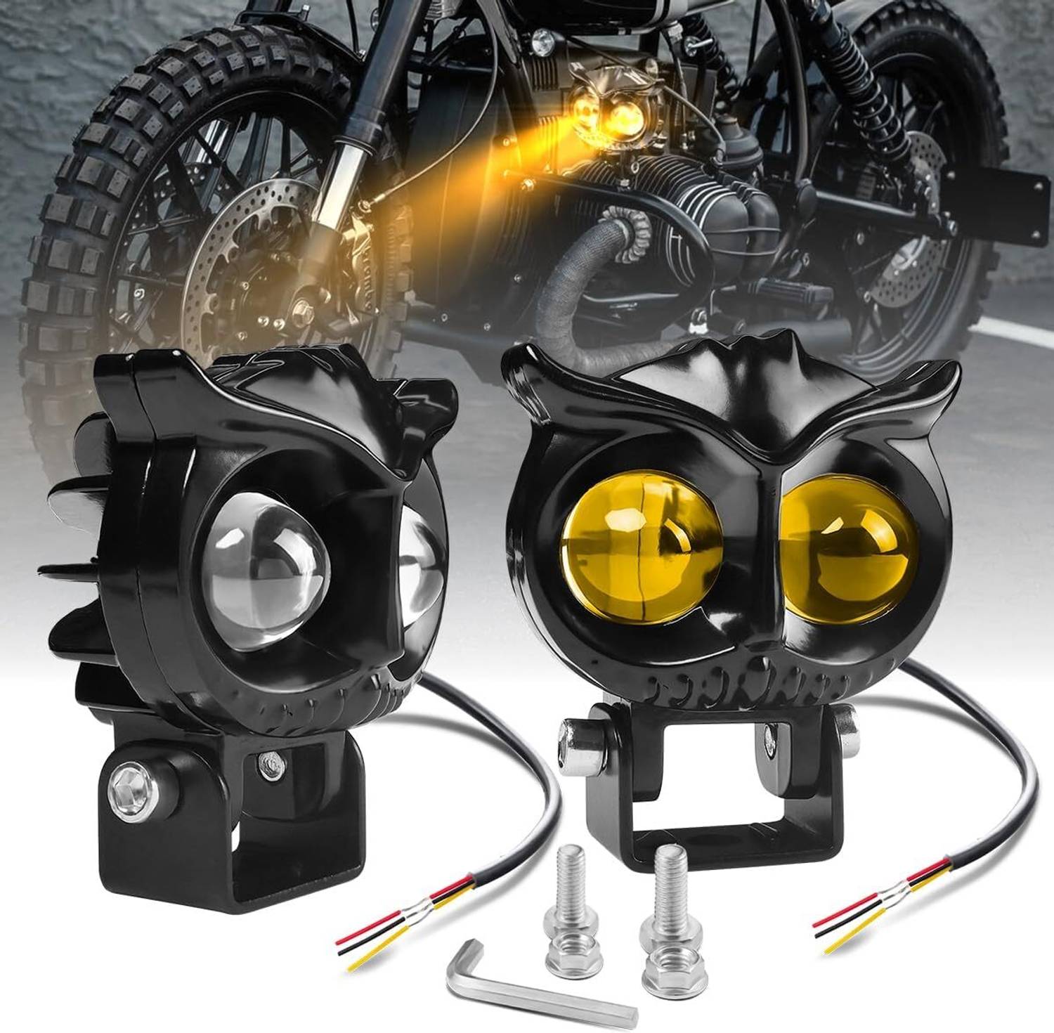 LOVMOTO Universal 2 Led OWL Shape Fog White/Yellow light Flashing