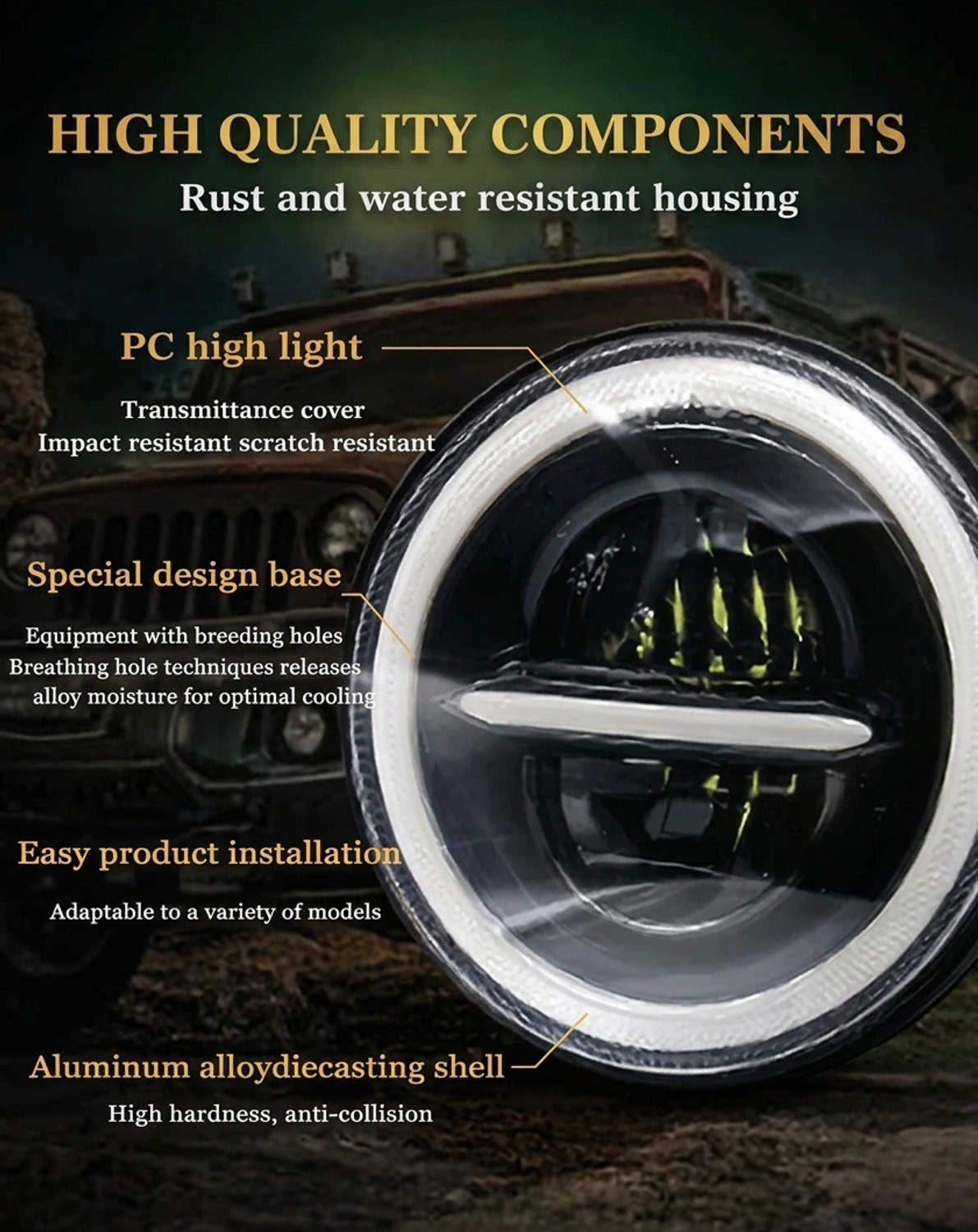 Image of victrix LED Headlight for Royal Enfield Bullet 350, Bullet Trials 350, Bullet Trials 500, Thar, Jeep