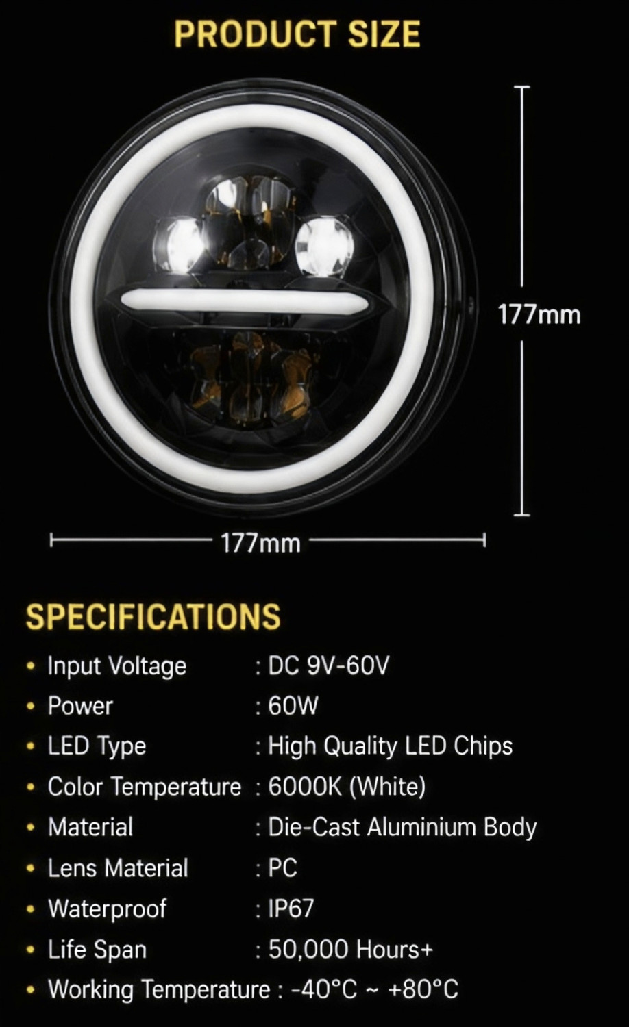 Image of LIONEX LED Headlight for Royal Enfield, Mahindra Bullet 350, Thar, Classic 350, Bullet Electra