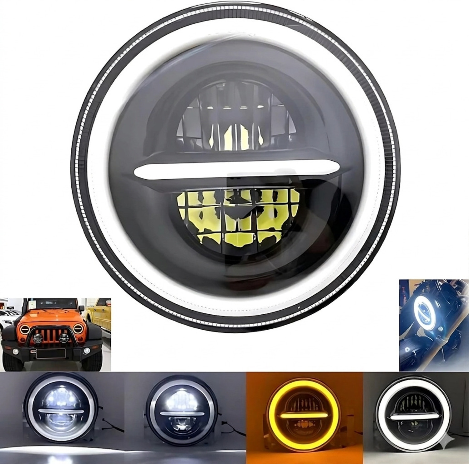 Image of victrix LED Headlight for Royal Enfield Bullet 350, Bullet Trials 350, Bullet Trials 500, Thar, Jeep
