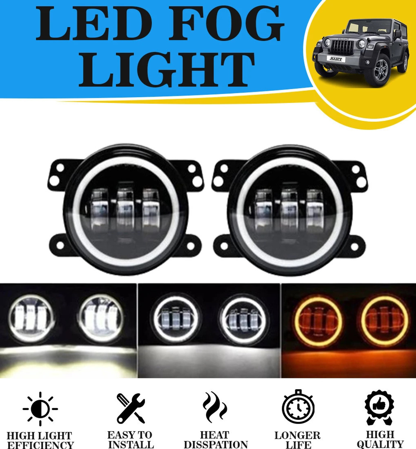 Image of ASRYD LED Fog Light for Maruti Suzuki, Honda, Toyota, Tata, Renault, Mahindra, Universal For Car Swift, Swift Dzire, Ritz, Baleno, WagonR, S-Cross, Ciaz, Celerio, Kwid, Ertiga