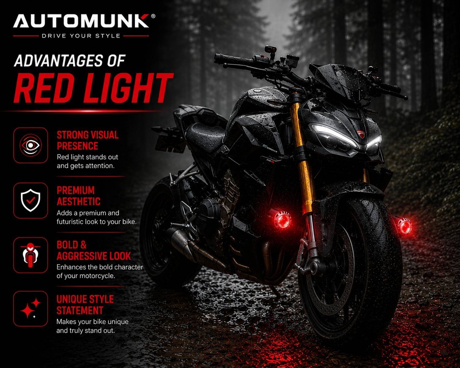 automunk LED Fog Light for Universal Bike - Image 4