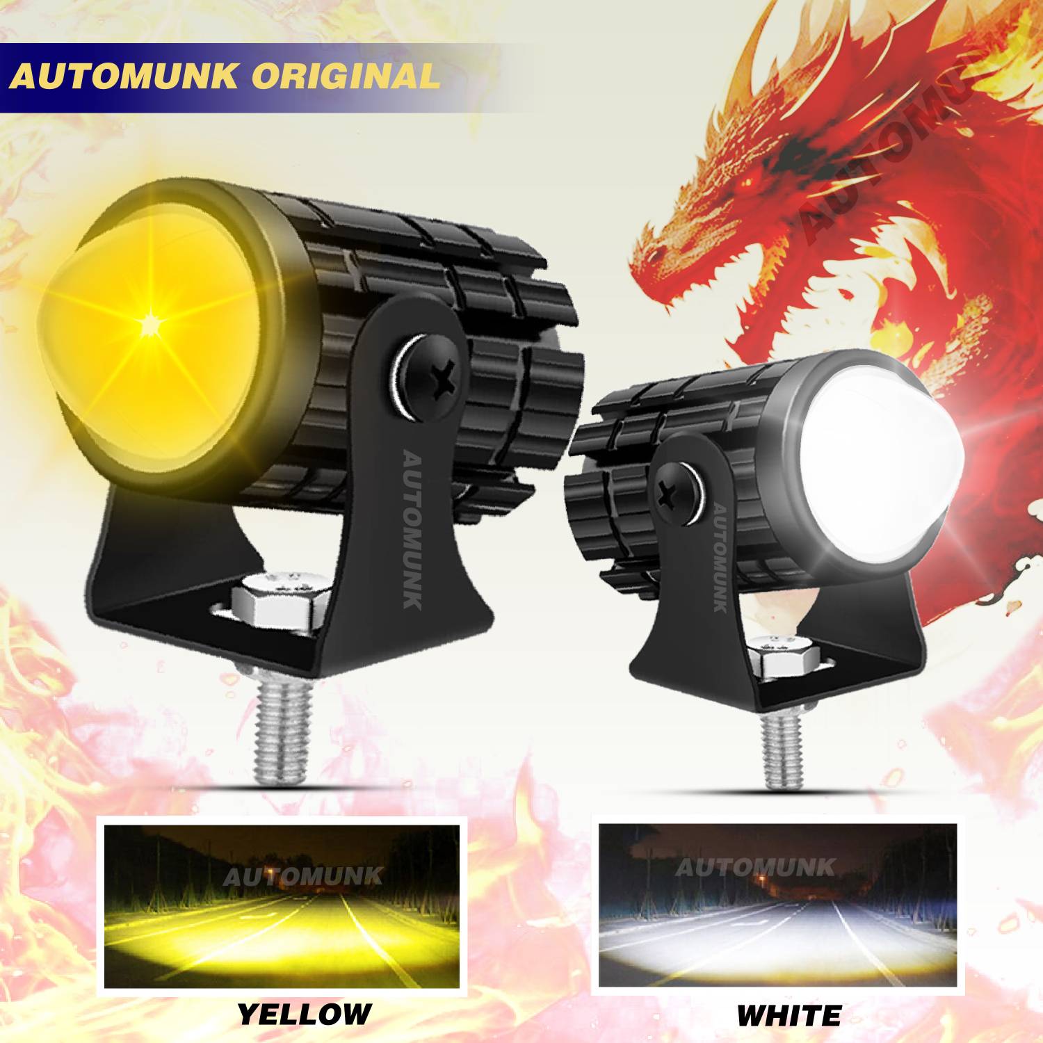 automunk LED Fog Light for Universal For Bike, Universal For Car