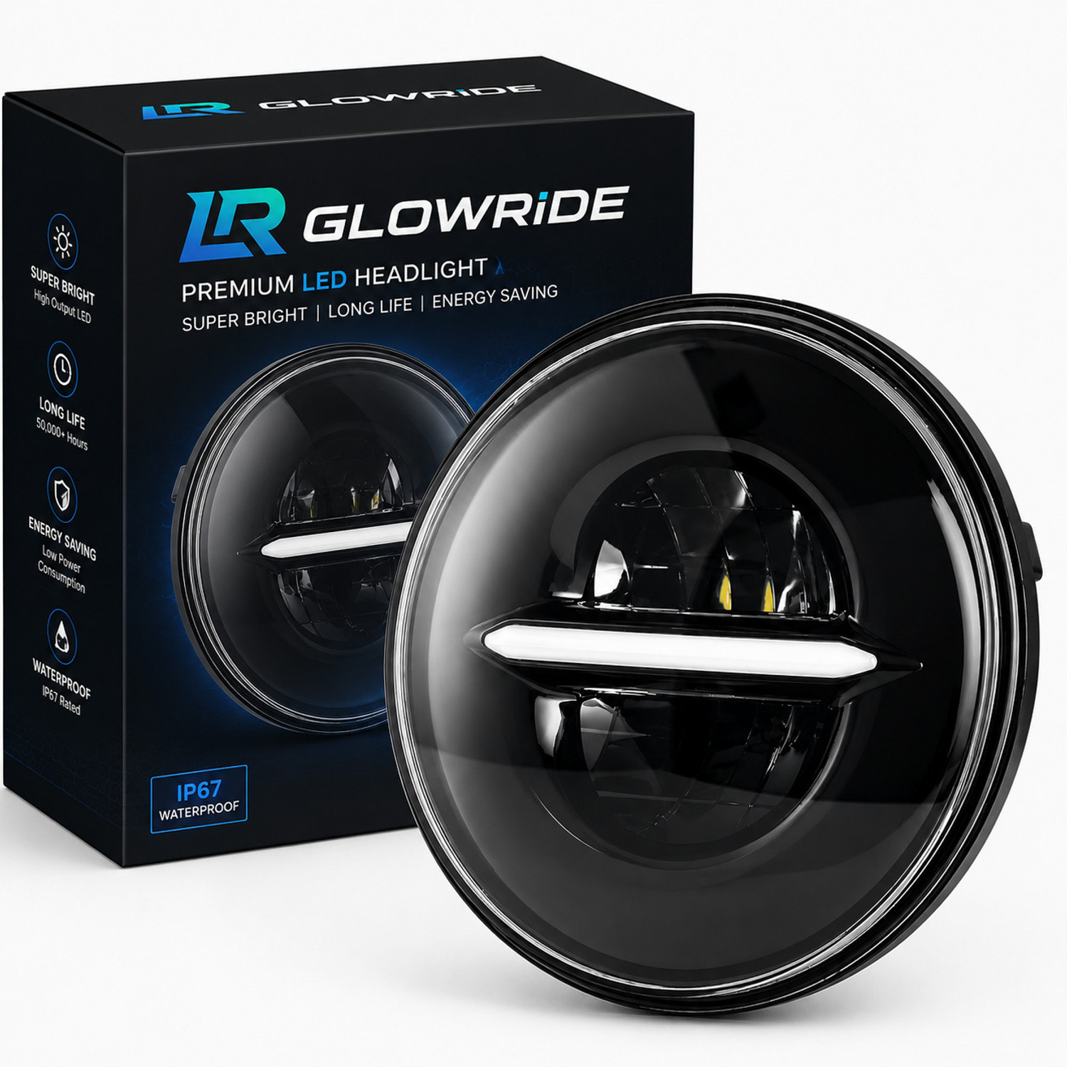 Image of LRGLOWRIDE LED Headlight for Mahindra, Royal Enfield Bullet 350, Bullet Trials 350, Classic 350, Classic 500, Thar, Jeep, Standard 350