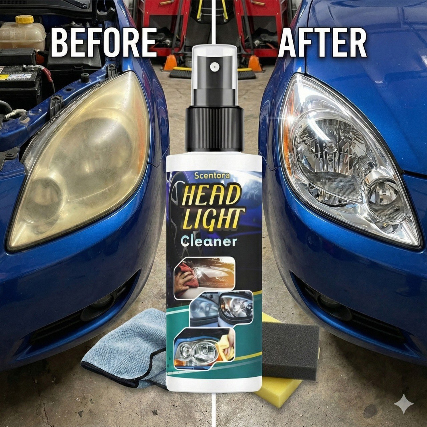 Image of SCENTORA Headlight Restoration Liquid for Car & Bike - Clean, Polish & Protect Headlight Cleaning Kit