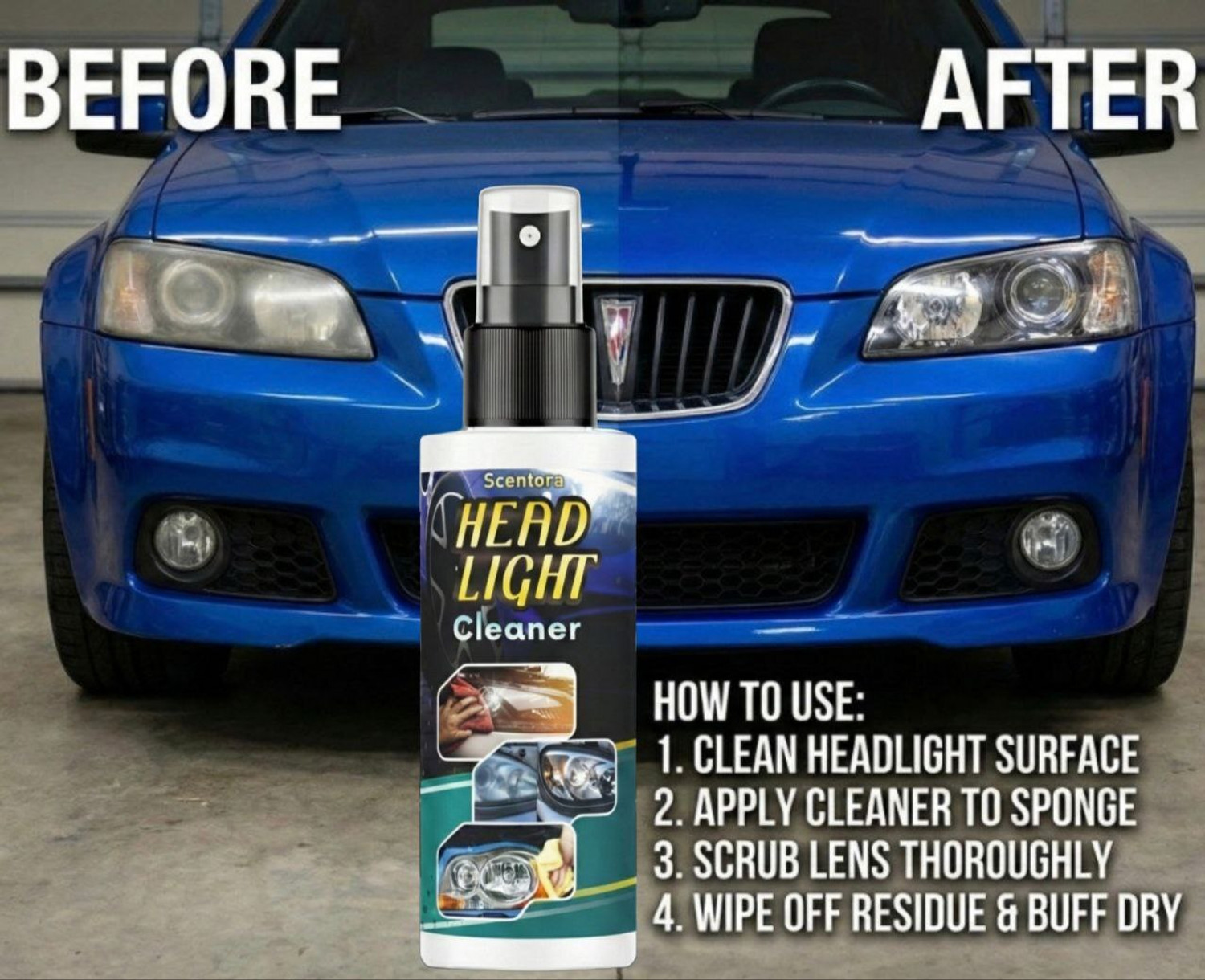 Image of SCENTORA Headlight Restoration Liquid for Car & Bike - Clean, Polish & Protect Headlight Cleaning Kit