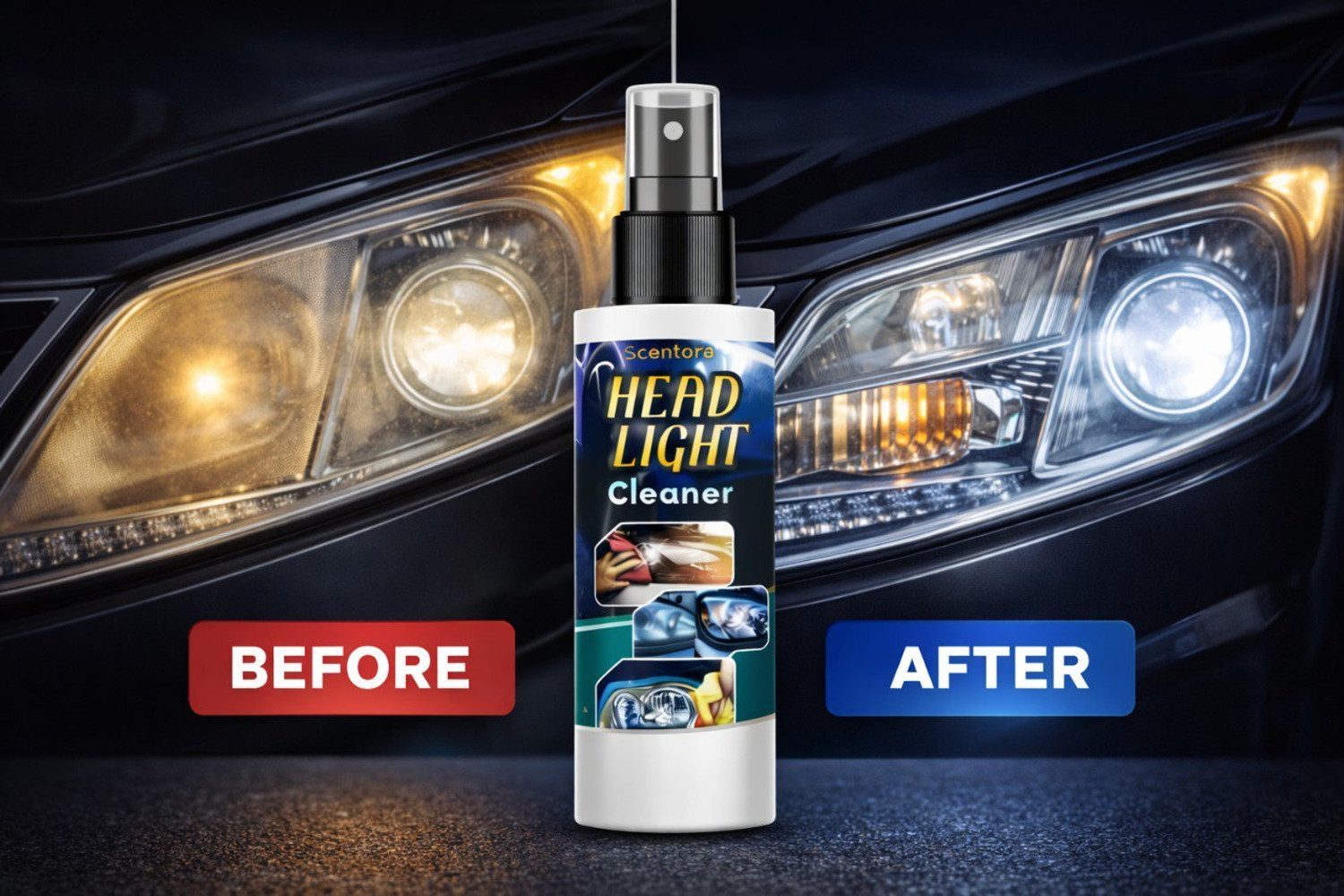 Image of SCENTORA Headlight Restoration Liquid for Car & Bike - Clean, Polish & Protect Headlight Cleaning Kit