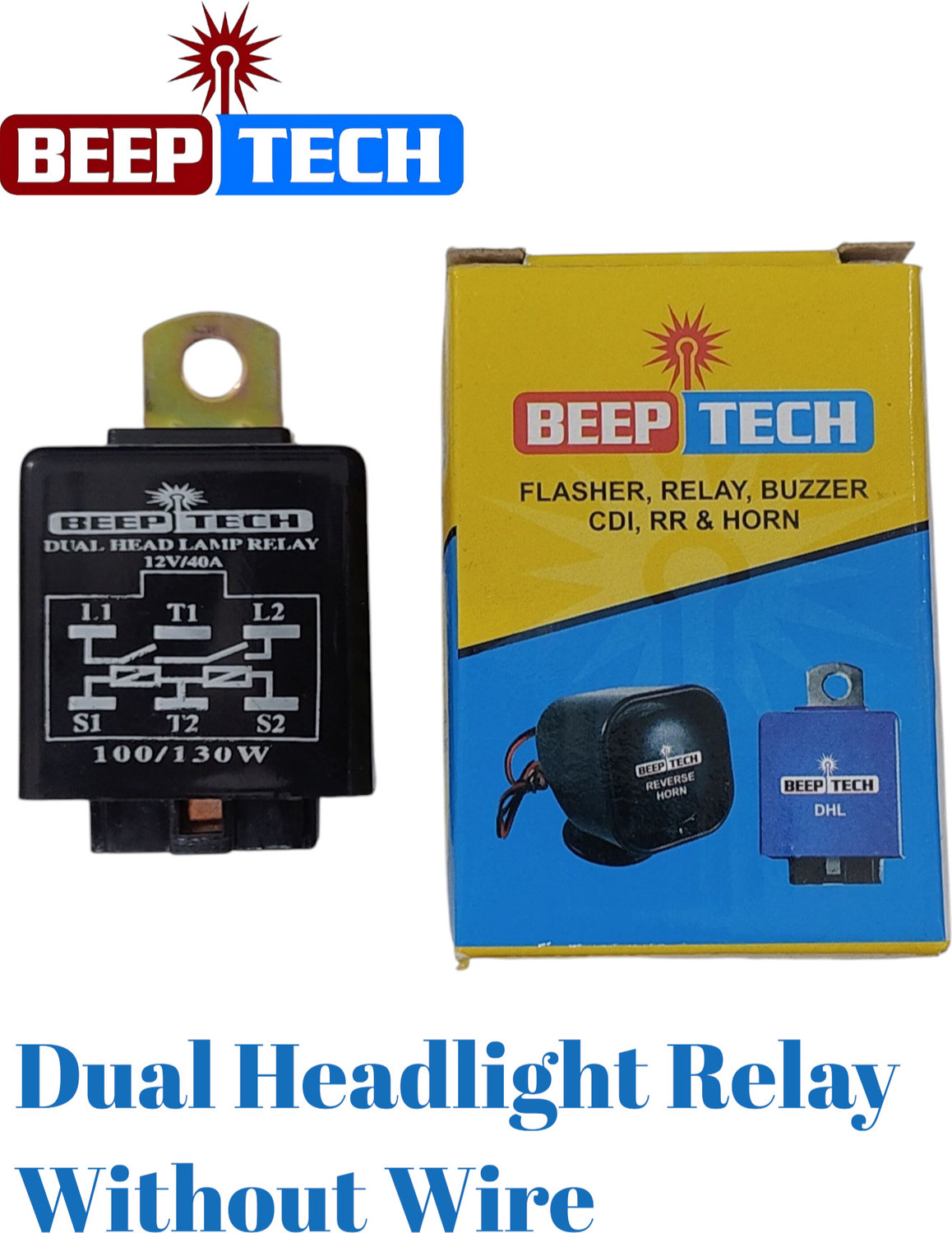 Image of BEEPTECH Dual Headlight Relay 6Pin Without Wire I Load Capacity 130 /100W for All Cars Headlight Restore Kit
