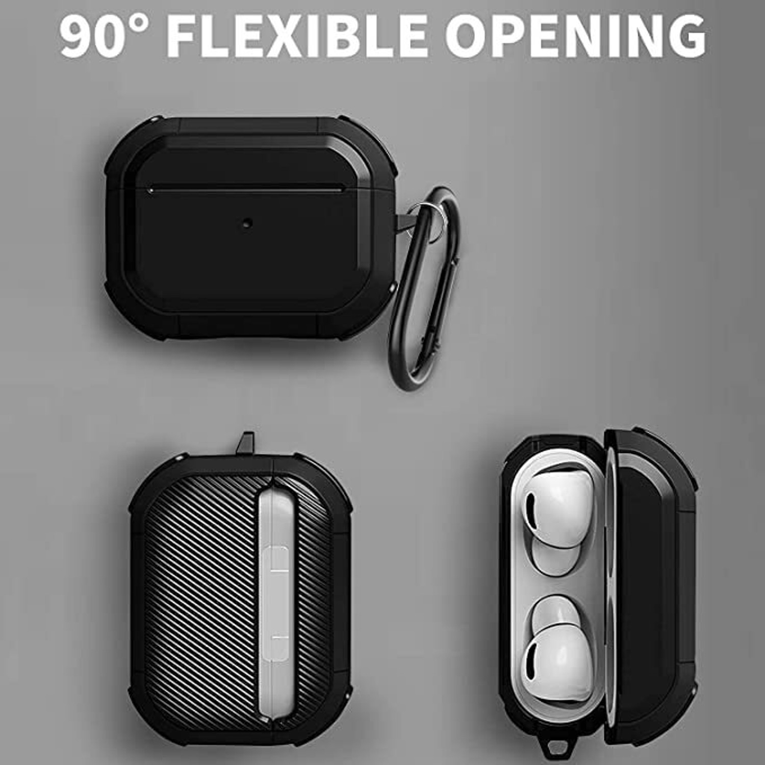 Image of KHR Leather Press and Release Headphone Case For AirPods 4 and AirPods 4th 2024 (AirPods 4 Hybrid Shockproof Four Corner Drop Protective Cover Black)