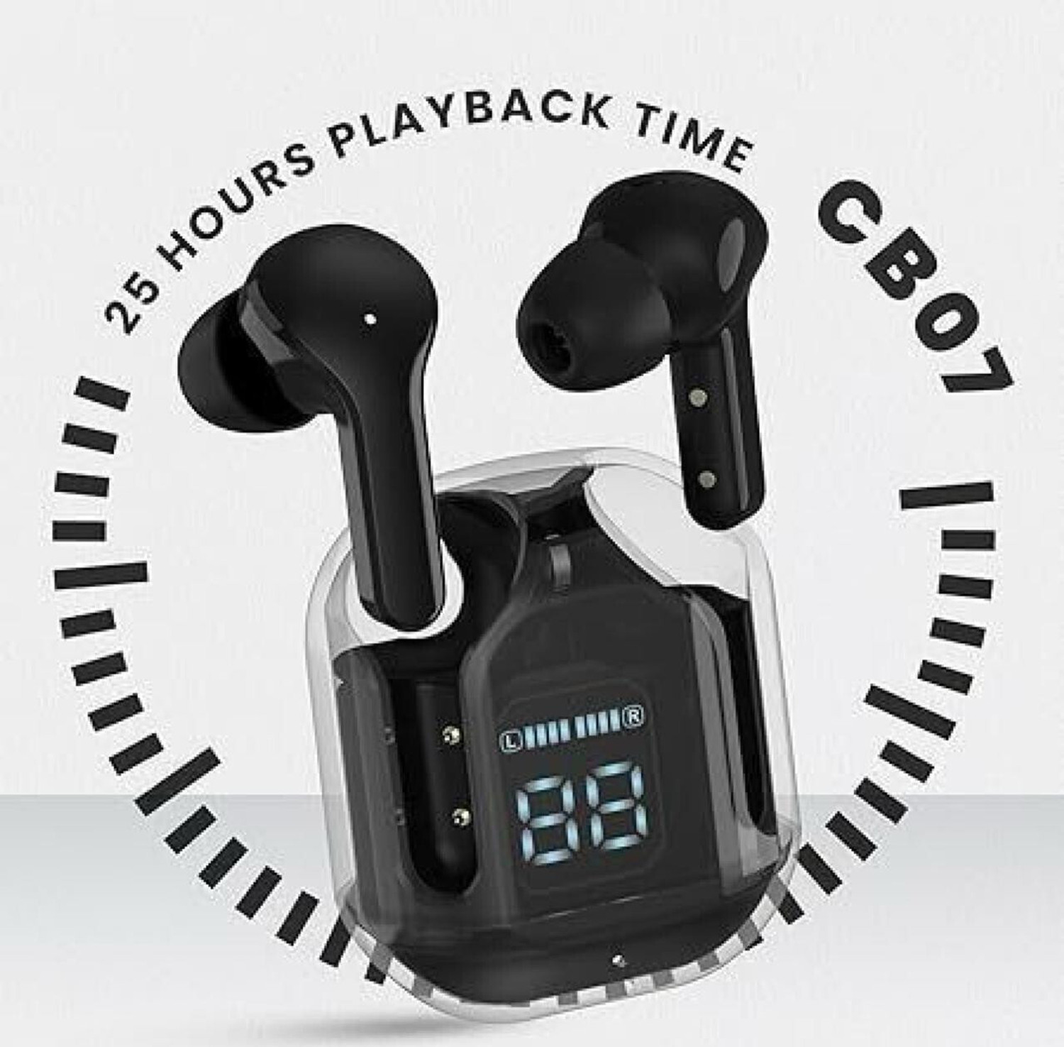 Image of TWS Plastic Press Stud Earbuds Pouch For ULTRAPODS MAX TWS Earbud, Bluetooth Earbuds with Display, Transparent, Built-in Mic