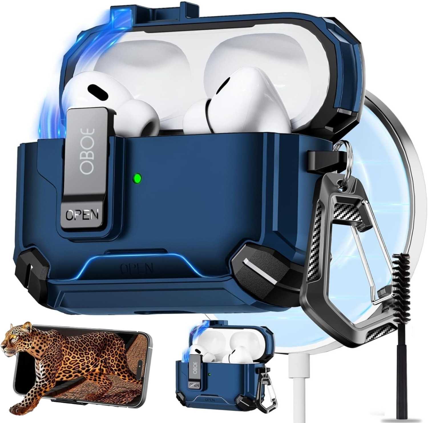 Image of Oboe Polypropylene Press and Release Earbuds Case For Apple Airpods Pro 3 Case Magsafe Ready with Phone Stand,Magnetic Lock & Keyring