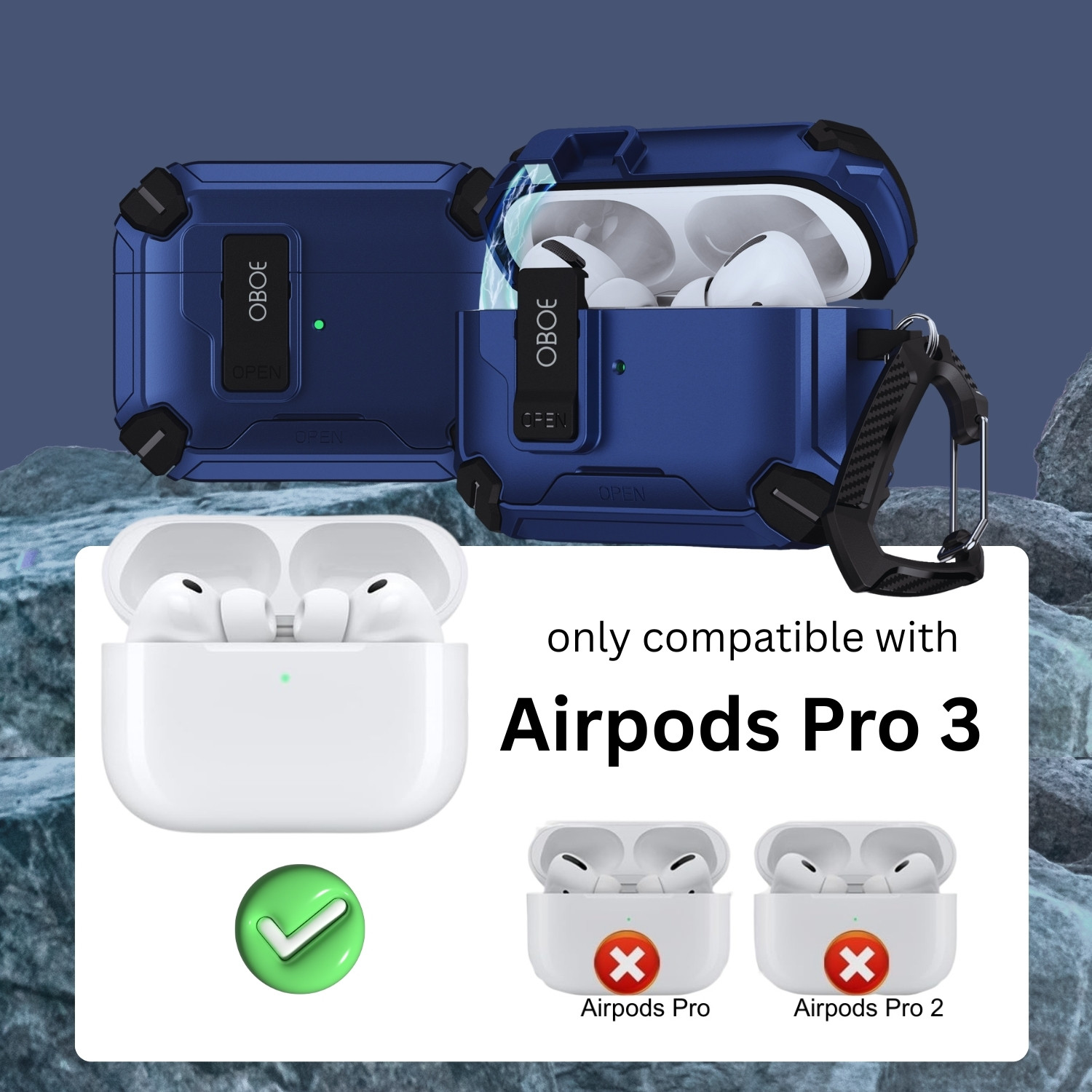 Image of Oboe Polypropylene Press and Release Earbuds Case For Apple Airpods Pro 3 Case Magsafe Ready with Phone Stand,Magnetic Lock & Keyring