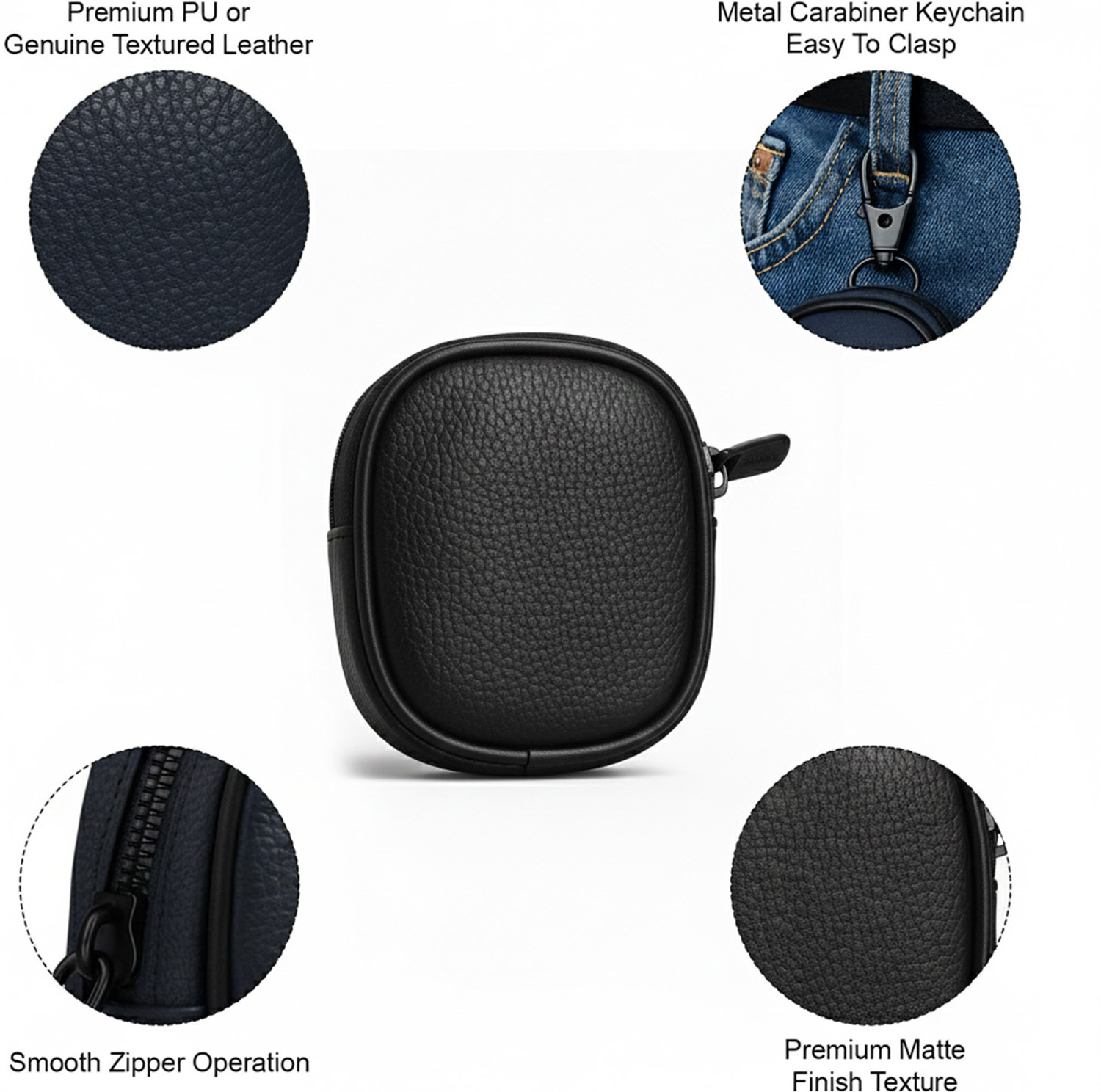 Image of HICLE Leather Zipper Earbuds Case For Universal, EarBuds