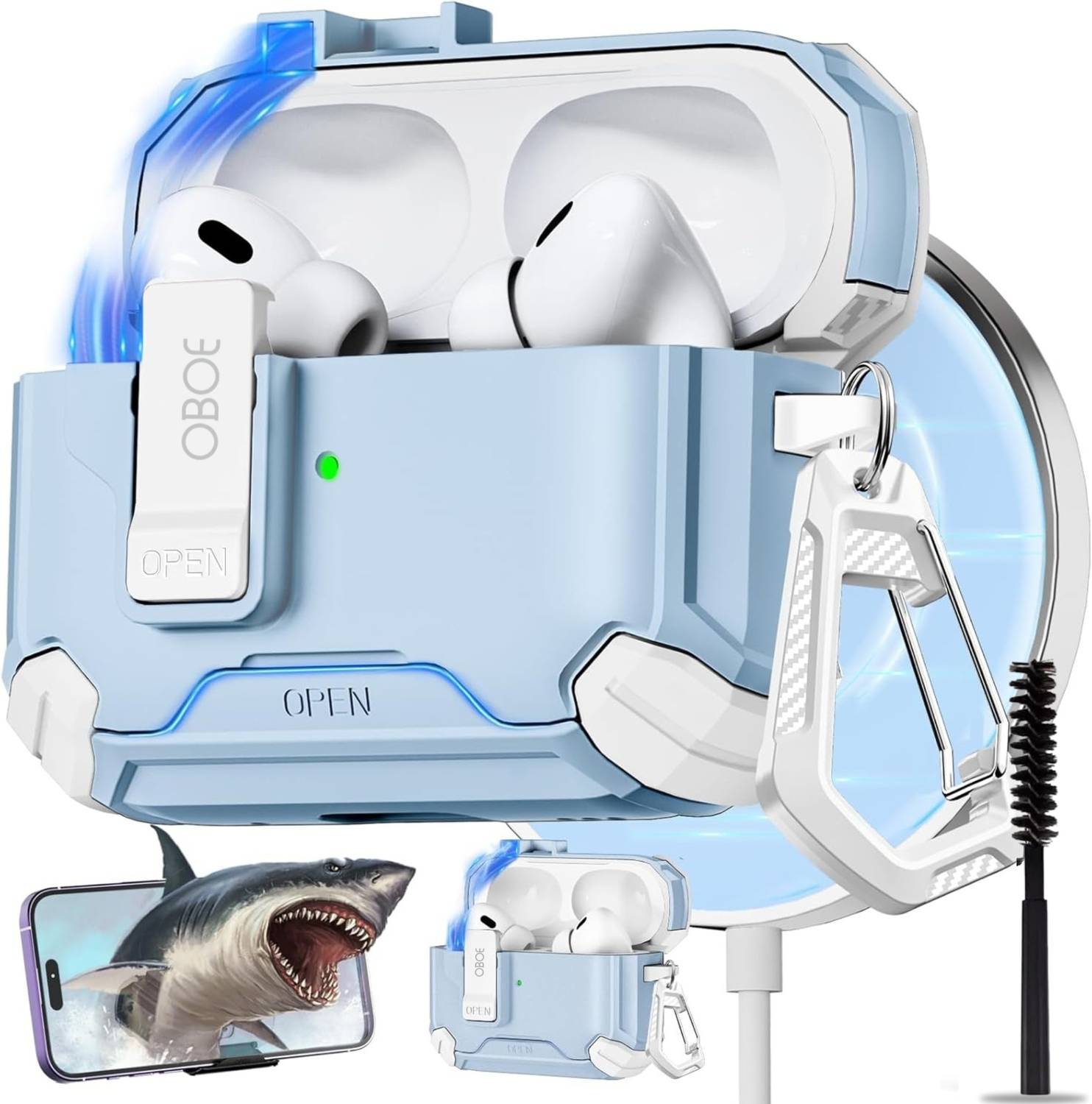 Oboe Polypropylene Press and Release Earbuds Case For Apple Airpods Pro 2 Tough Case with Phone Stand & Magnetic Lock & Keyring