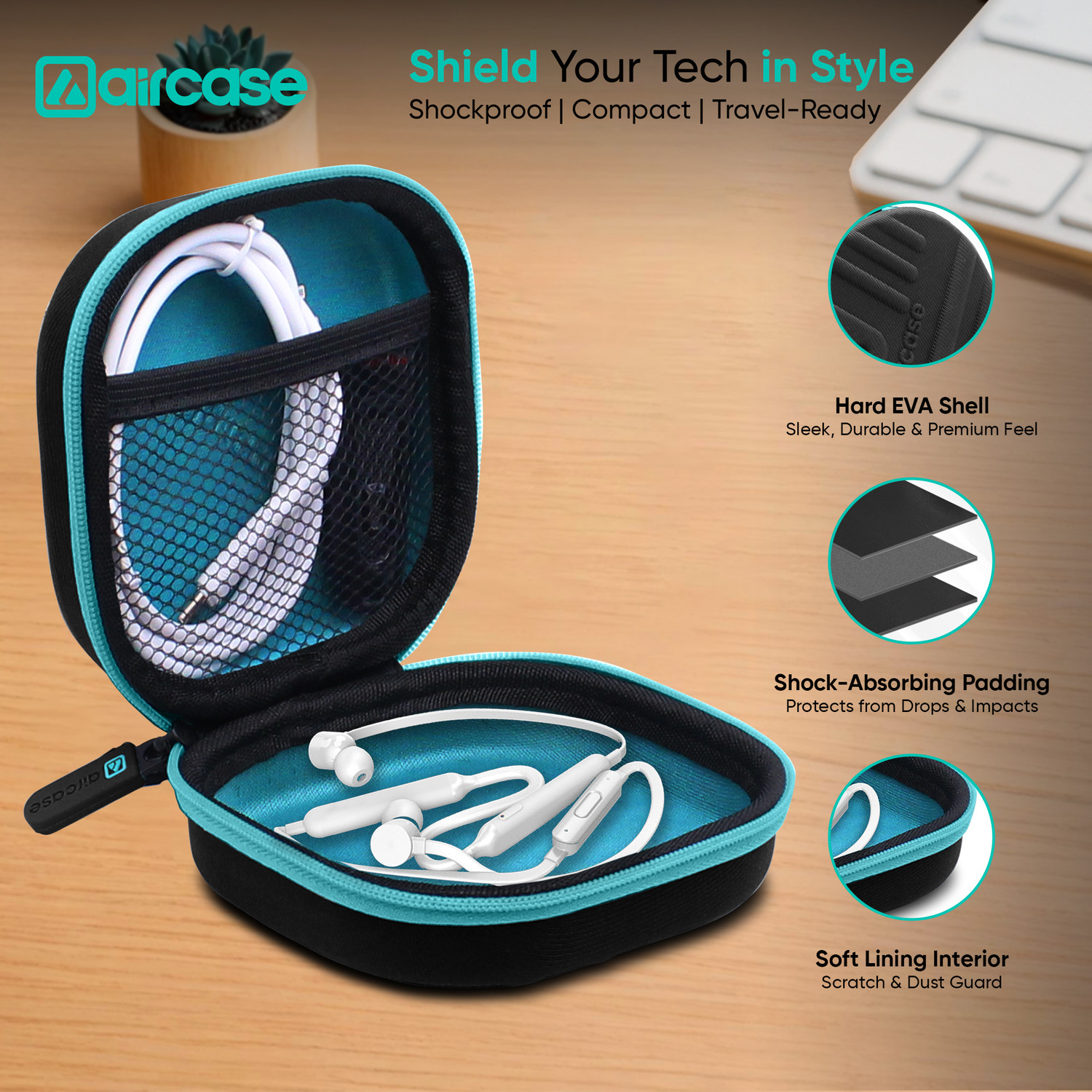 Image of AirCase Nylon Zipper Headphone Case For Universal (Black, Blue)