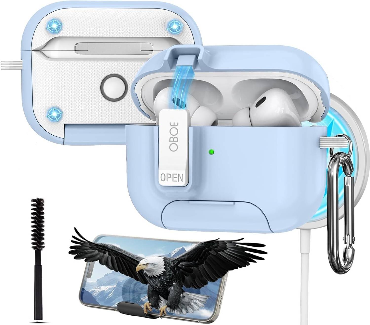 Oboe Polypropylene Press and Release Earbuds Case For Apple Airpods Pro 2 Shield Pro Case with Phone Stand & Magnetic Lock & Keyring