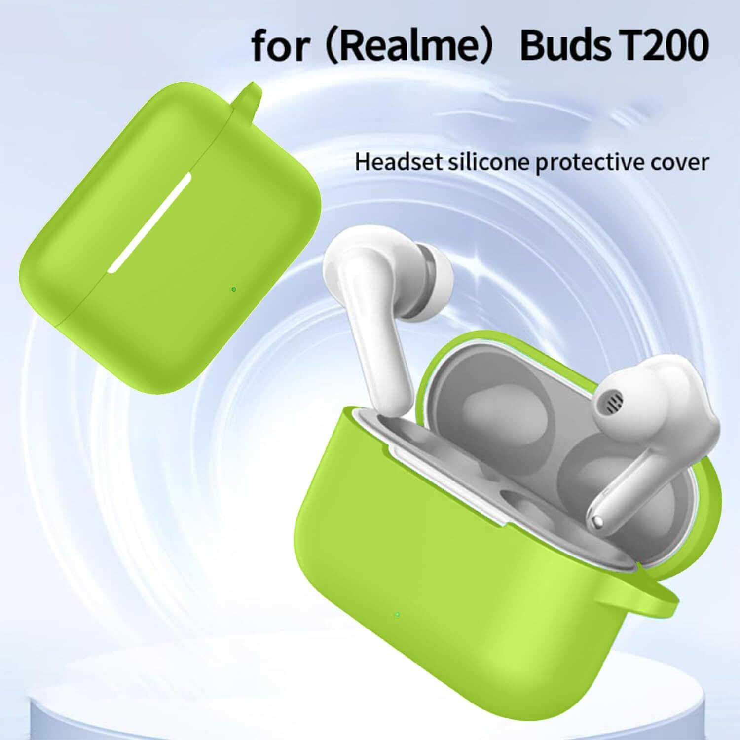 Image of Leiox Silicone Press and Release Earbuds Case For Realme Buds T200 Case (Neon Green)