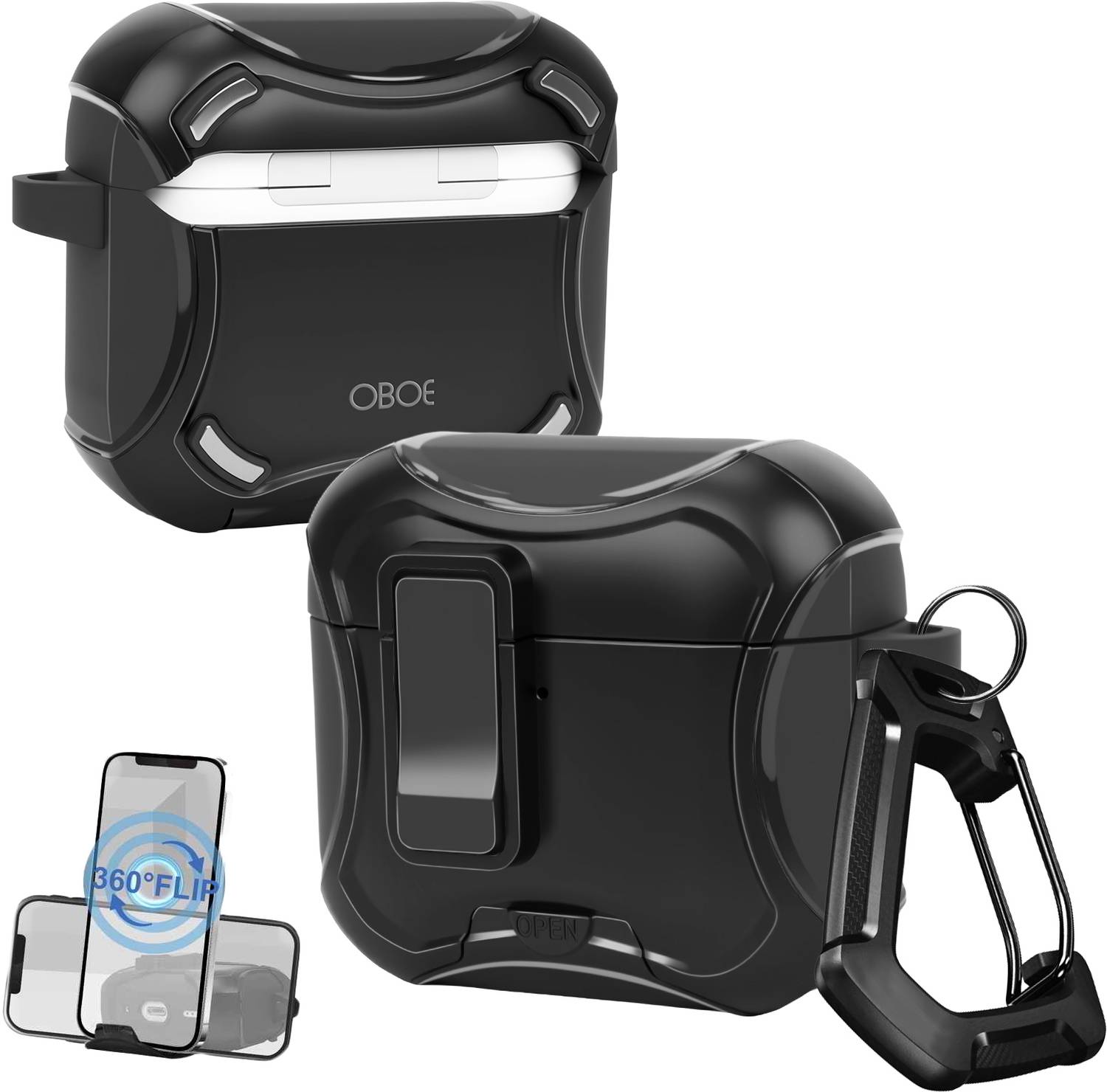 Oboe Polypropylene Press and Release Earbuds Case For Apple Airpods 4 Case Magsafe Ready with Phone Stand Magnetic Lock & Keyring