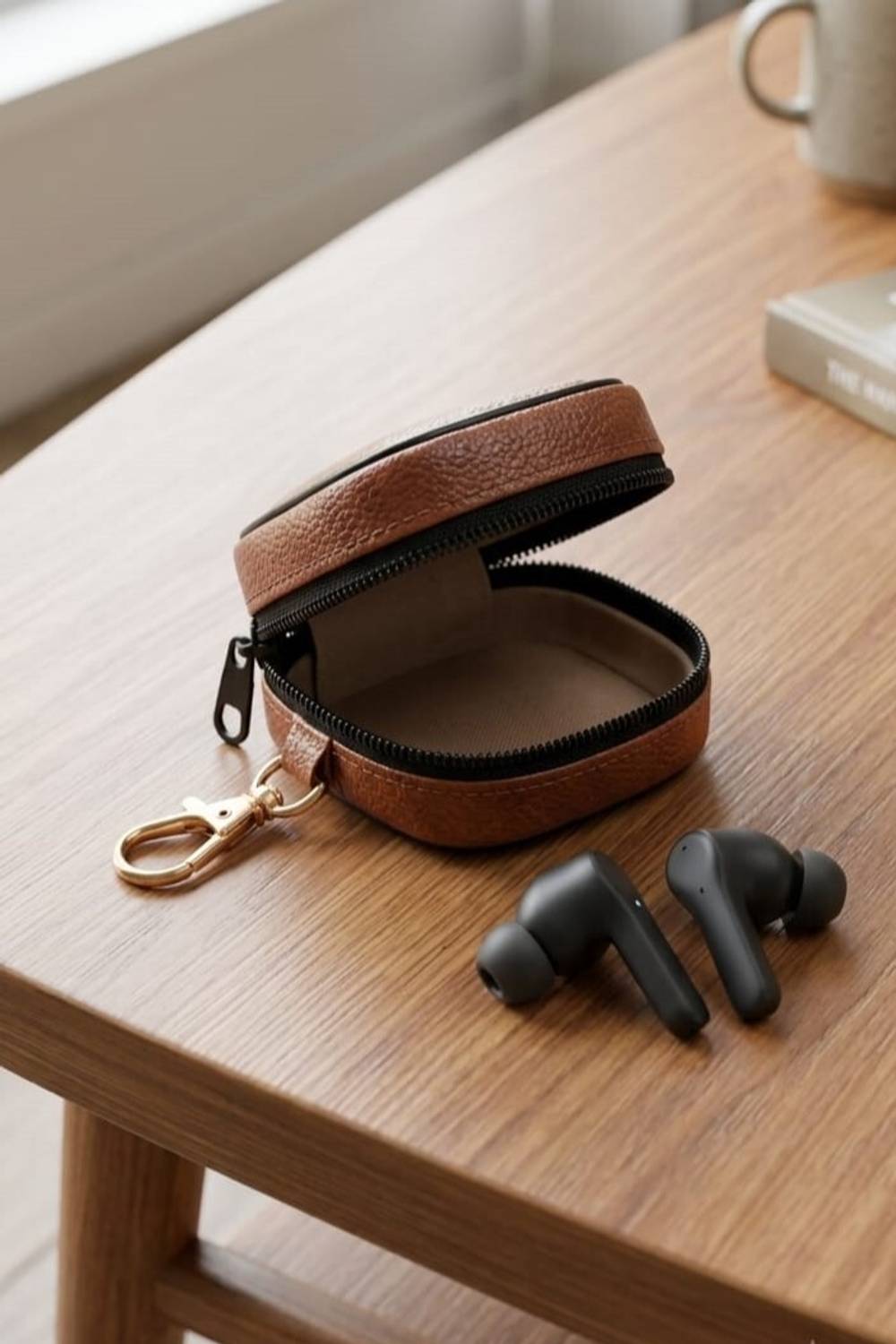 Crystalcruse Leather Zipper Earbuds Case For AirPods, TWS Earbuds, Wired Earphones, Coins, Keys, USB Cable