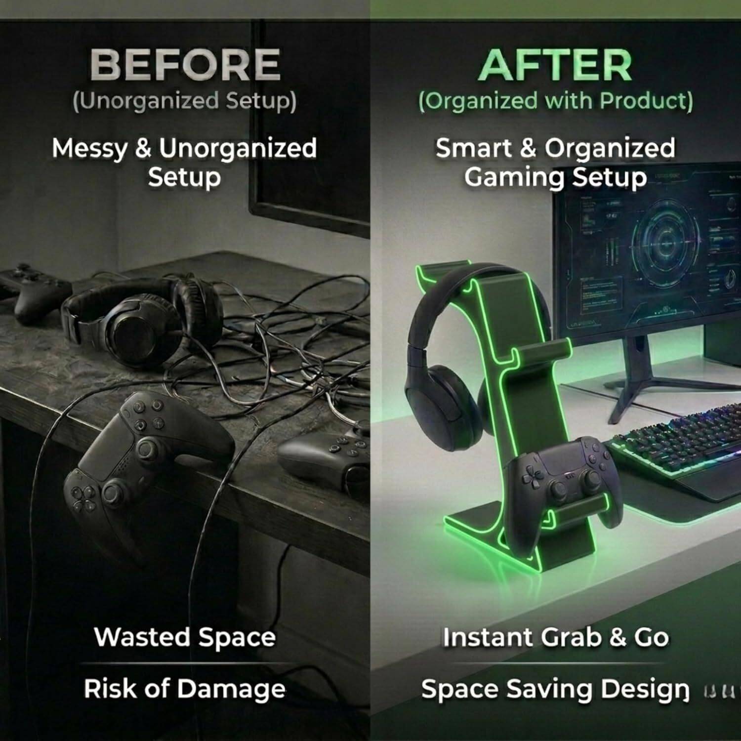 AORION Gaming Headphone & Controller Stand with LED Glow - Image 4