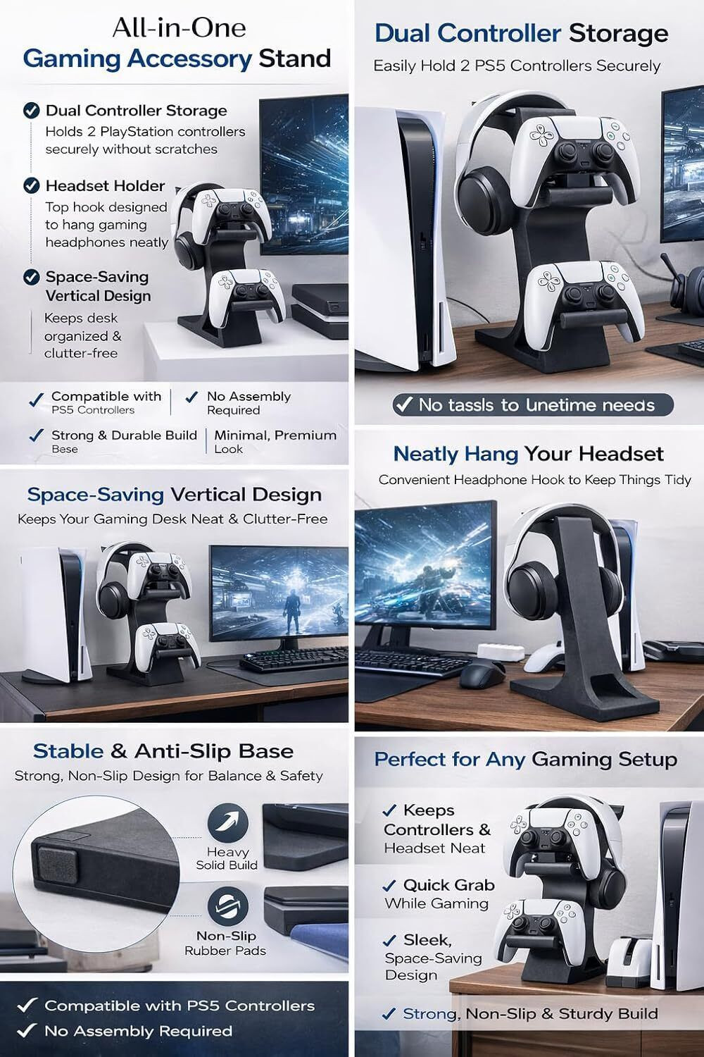 Image of Budget box Dual Controller and Headphone Stand for PS5 and Xbox - Gaming Headset Headphone Stand