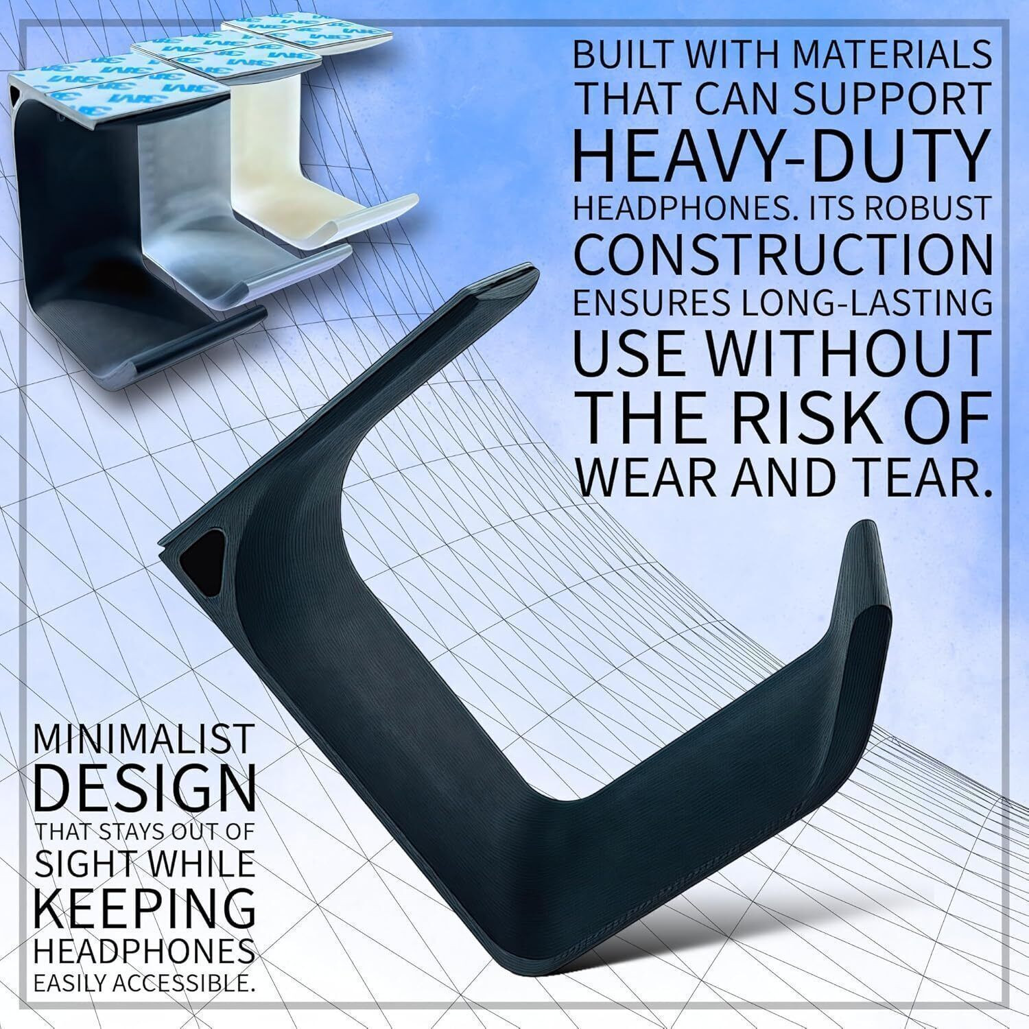 Image of SRS Under Desk Headphone Holder Hook Stand Adhesive Mount ABS with Cleaning Wipes - Headphone Stand
