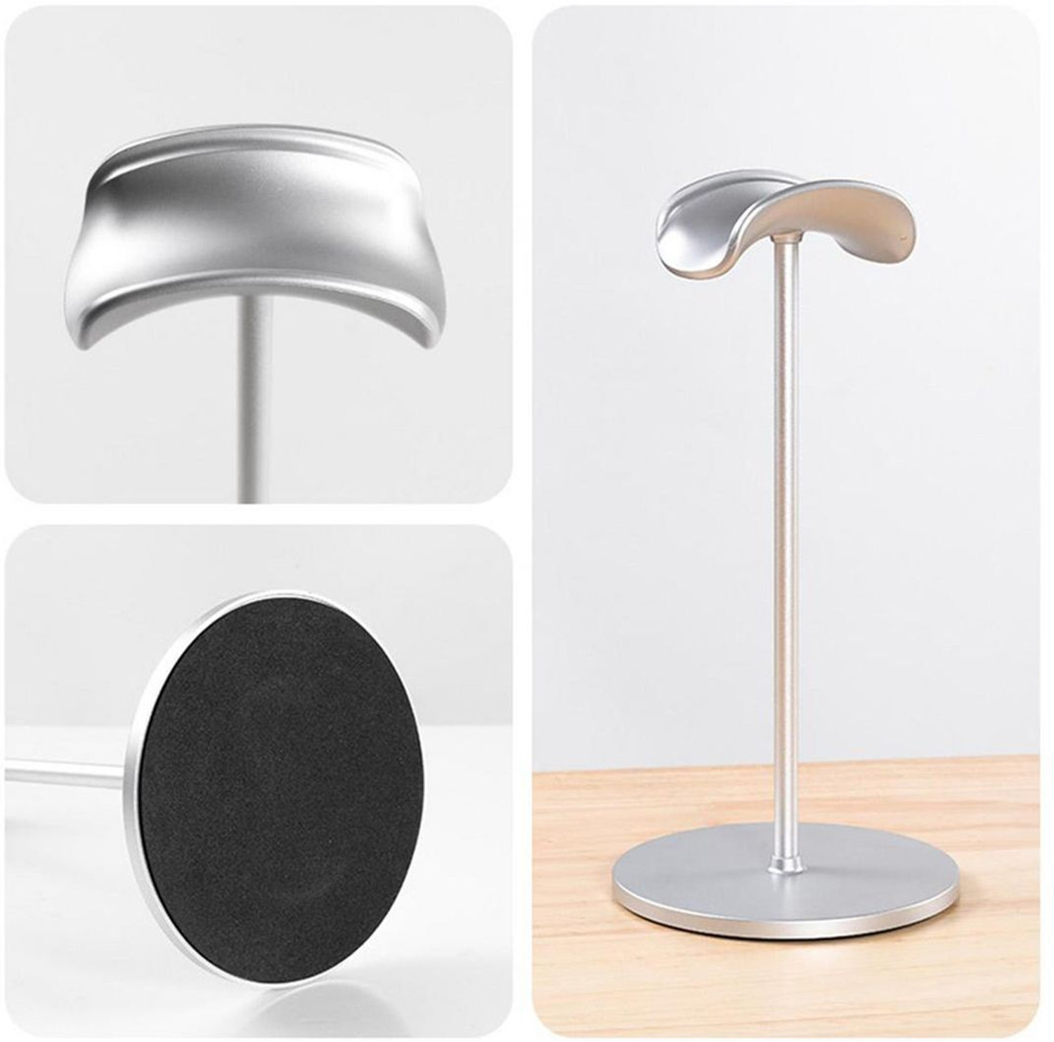 Image of OIVO INDIA Silver Headset Holder with Aluminum Supporting Bar for All Headphone Sizes Headphone Stand
