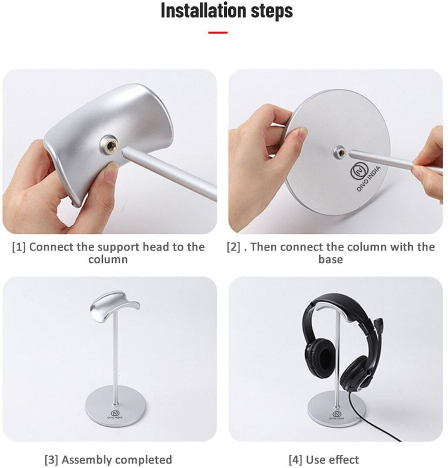 Image of OIVO INDIA Silver Headset Holder with Aluminum Supporting Bar for All Headphone Sizes Headphone Stand