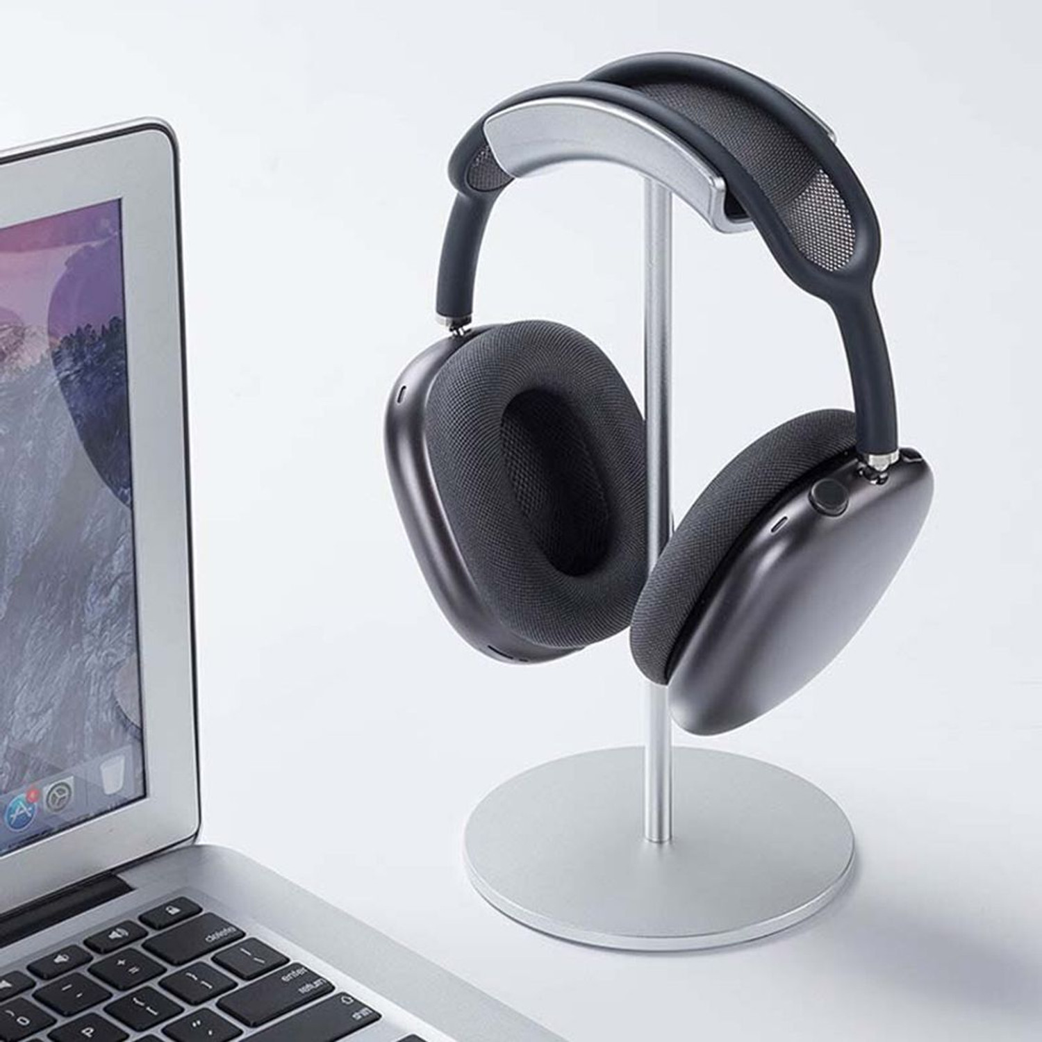 Image of OIVO INDIA Silver Headset Holder with Aluminum Supporting Bar for All Headphone Sizes Headphone Stand