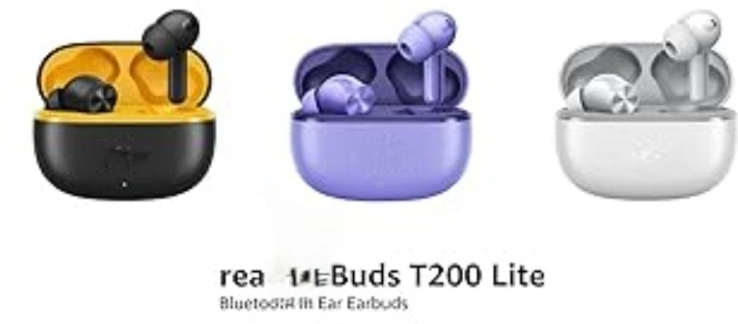 Image of Rea realme Buds T200 Lite Bluetooth in Ear,4 Mic, AI ENC for Calls,48 purple Headphone Stand
