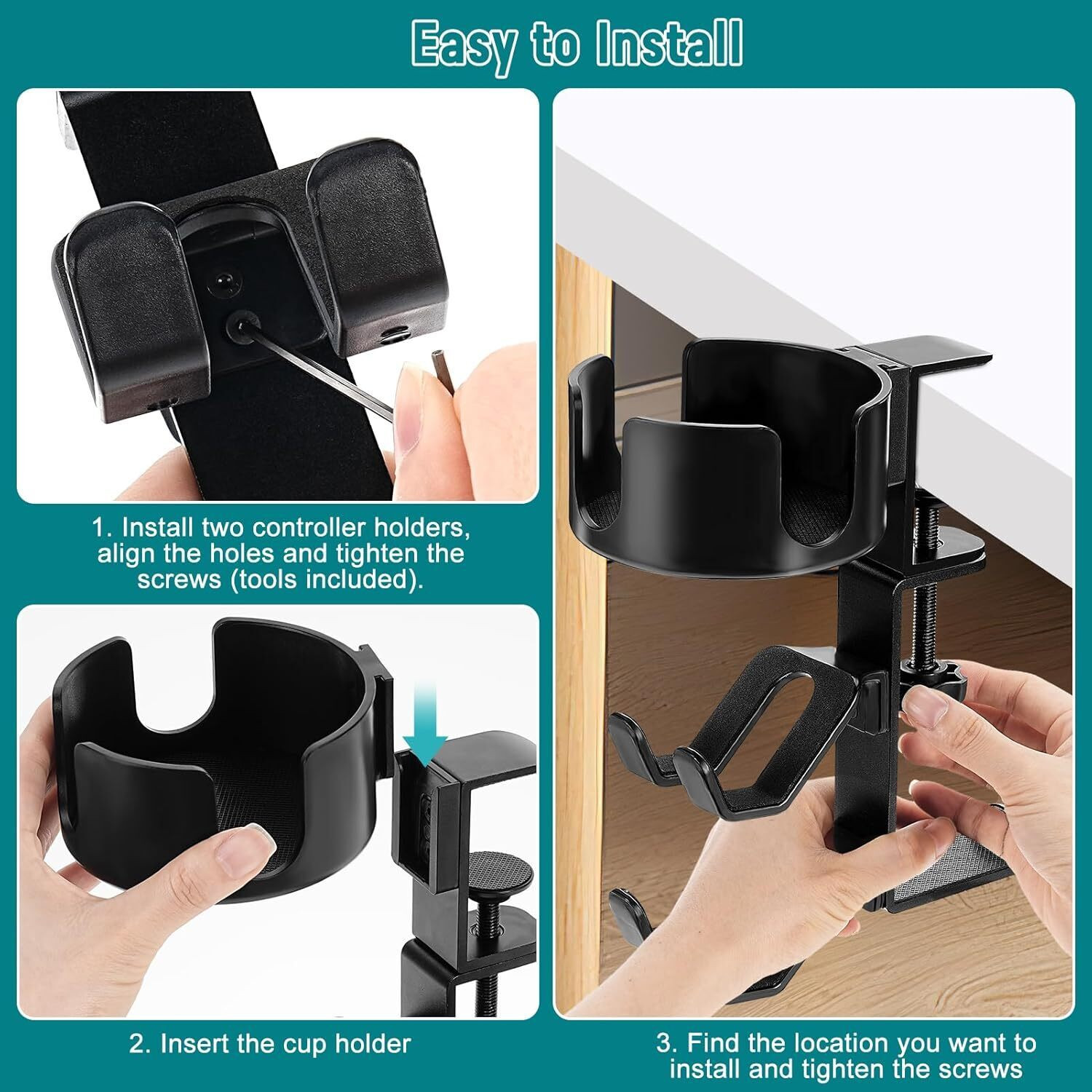 Image of OIVO INDIA 3 in 1 360 Degree Rotation Multipurpose Cup Headset Gaming Under Desk Mount Headphone Stand