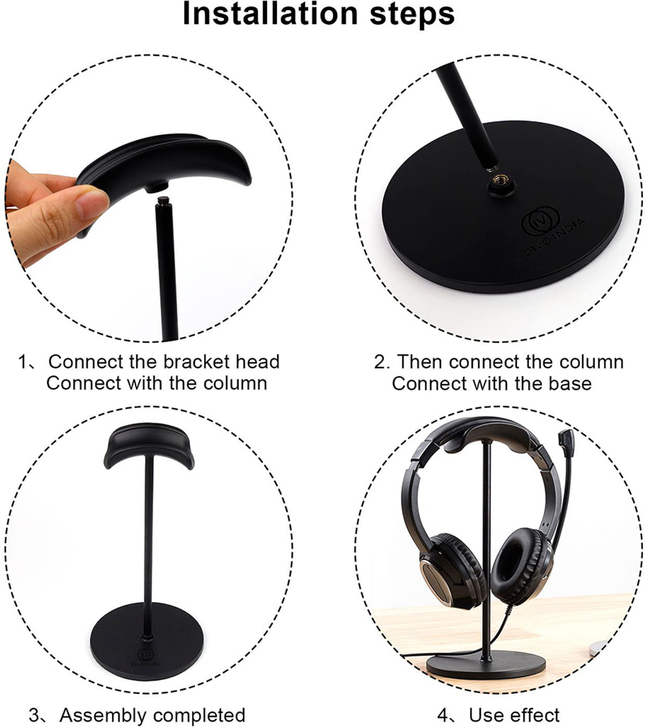 Image of OIVO INDIA Black Headset Holder with Aluminum Supporting Bar for All Headphone Sizes Headphone Stand