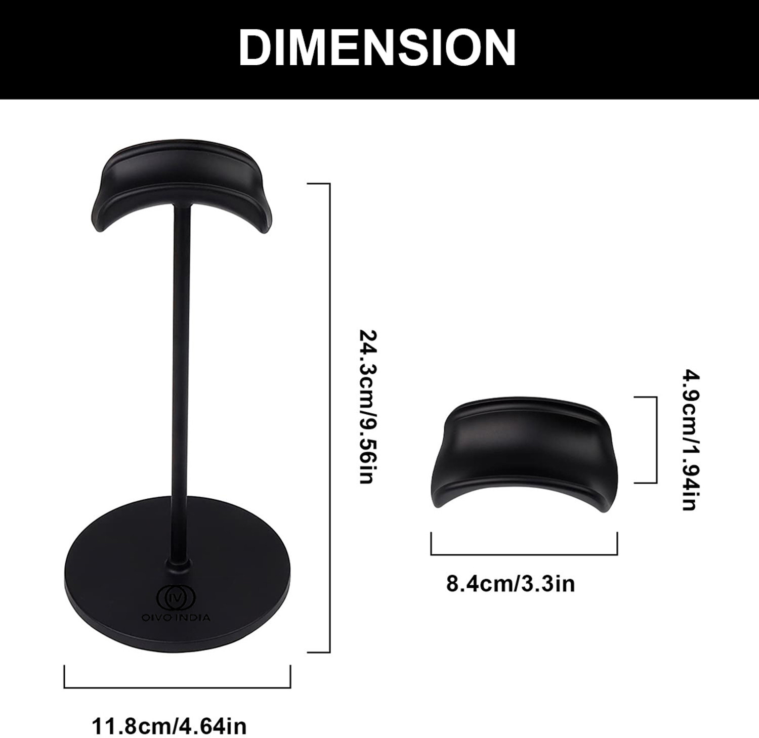 Image of OIVO INDIA Black Headset Holder with Aluminum Supporting Bar for All Headphone Sizes Headphone Stand