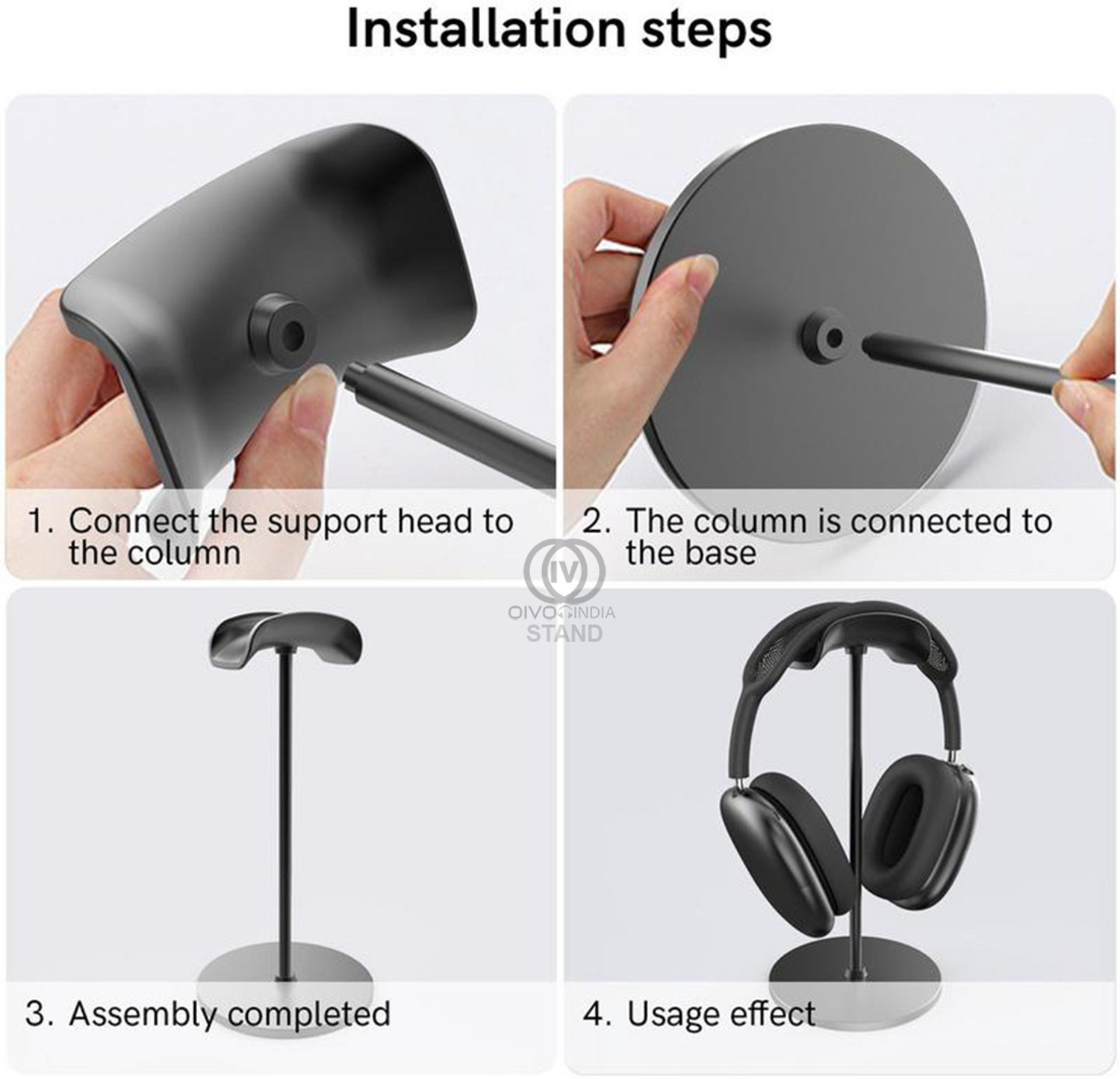 Image of OIVO INDIA Black Headset Holder with Aluminum Supporting Bar for All Headphone Sizes Headphone Stand