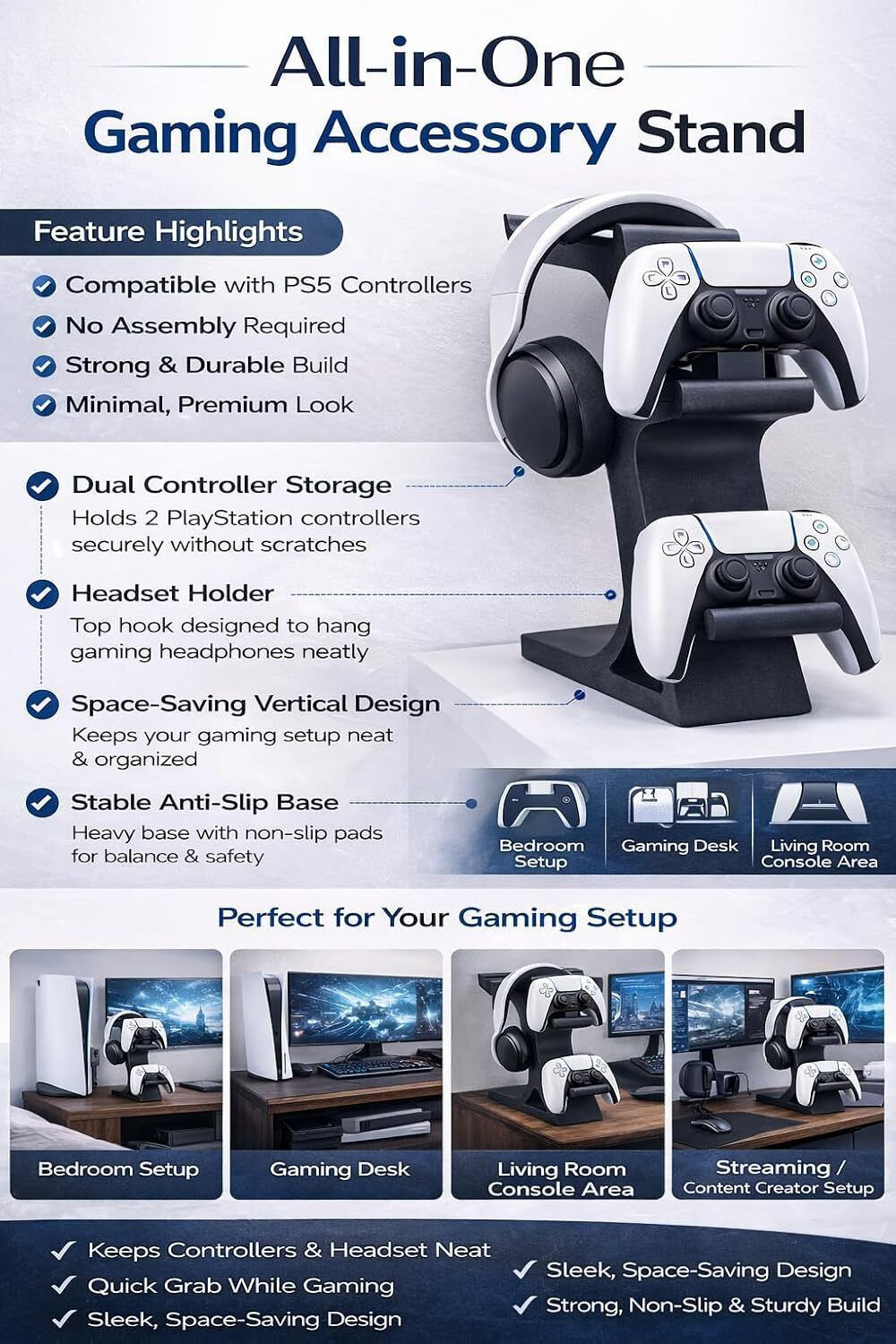 Image of Budget box Dual Controller and Headphone Stand for PS5 and Xbox - Gaming Headset Headphone Stand