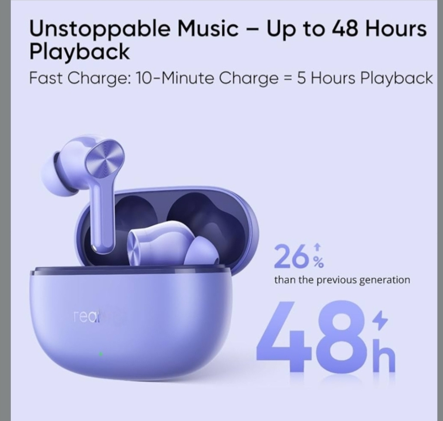 Image of Rea realme Buds T200 Lite Bluetooth in Ear,4 Mic, AI ENC for Calls,48 purple Headphone Stand