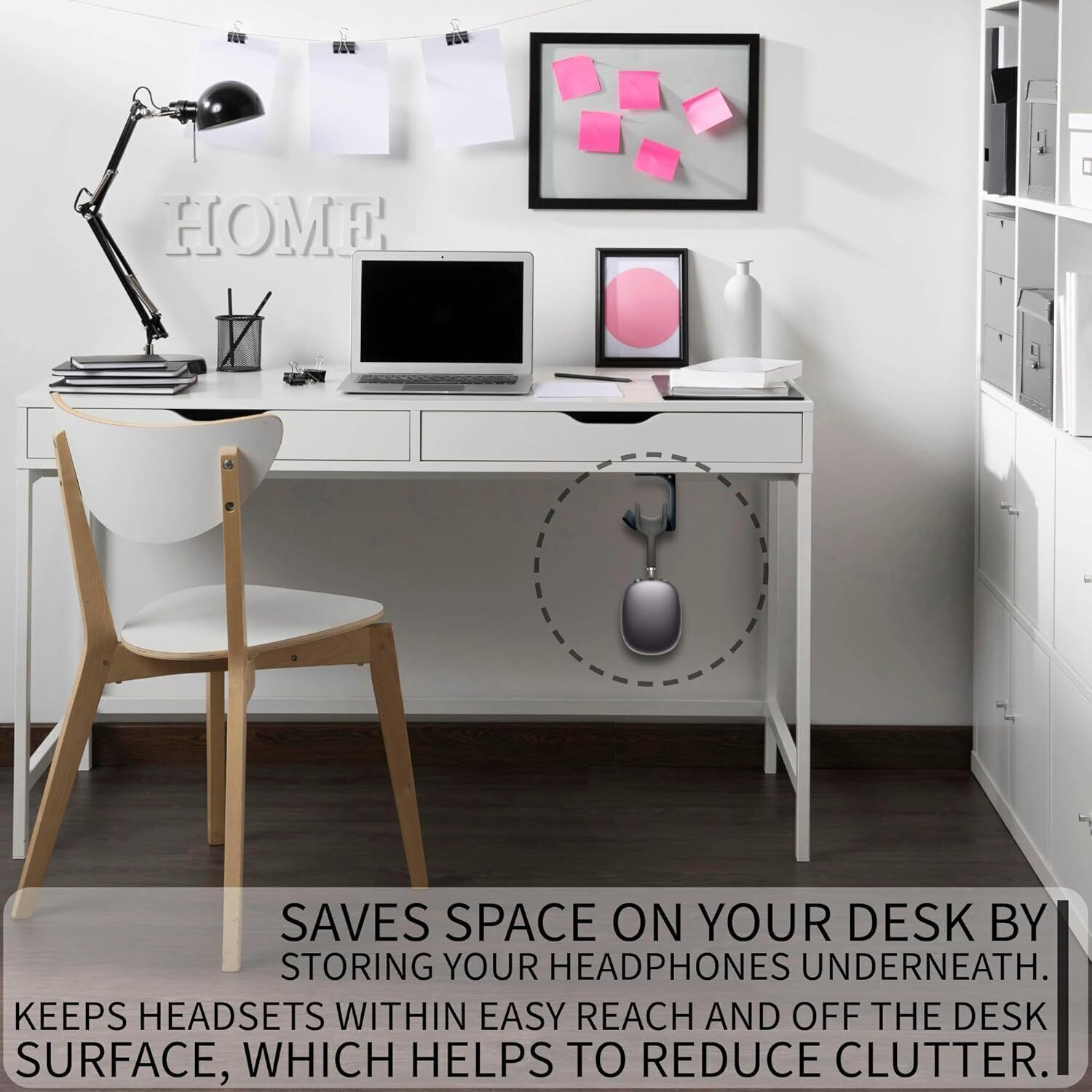 Image of SRS Under Desk Headphone Holder Hook Stand Adhesive Mount ABS with Cleaning Wipes - Headphone Stand