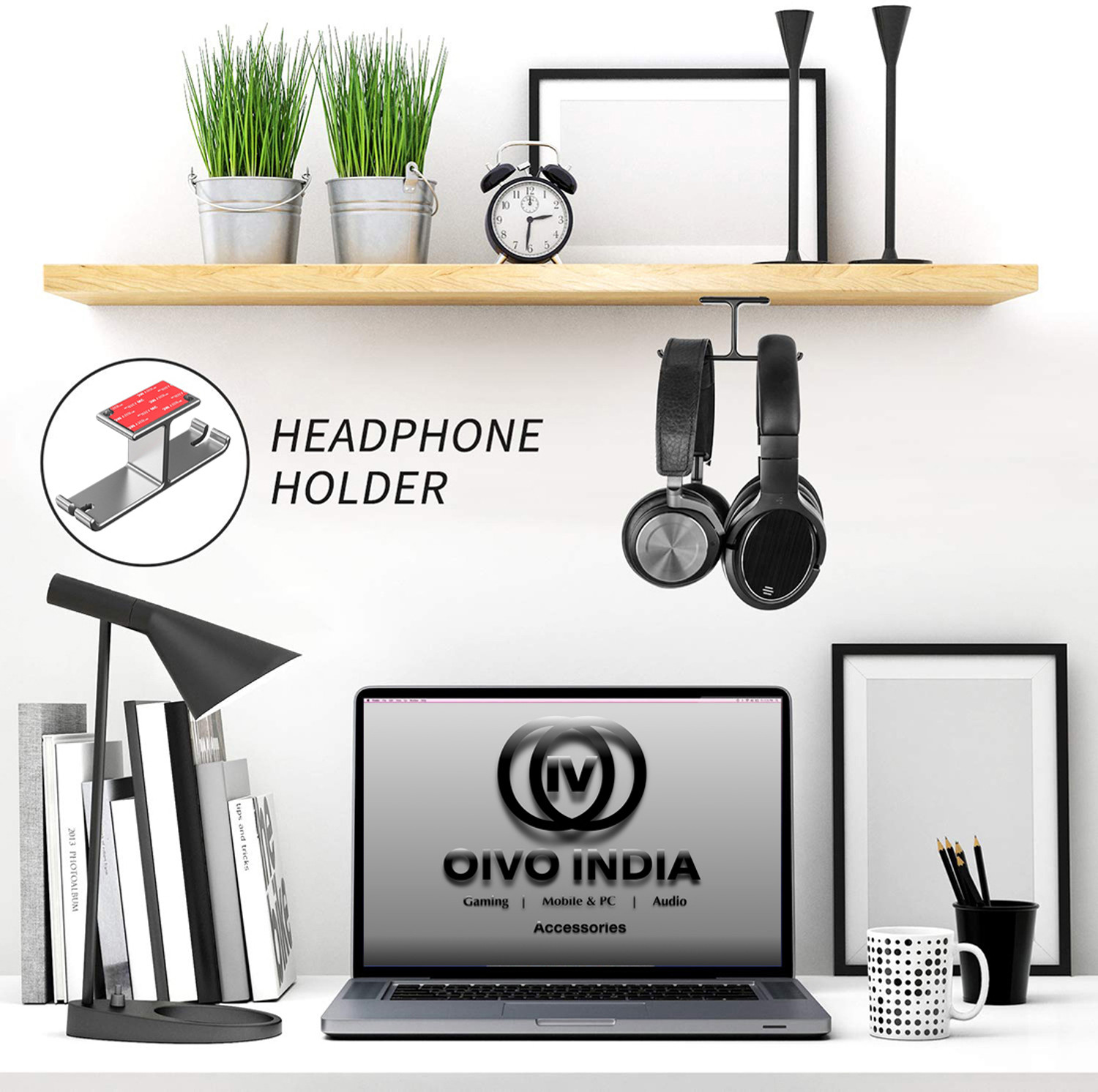 Image of OIVO INDIA Gaming Hanger Headset Hook Holder Mount Under Desk with Cable Organizer for All Headphone Stand