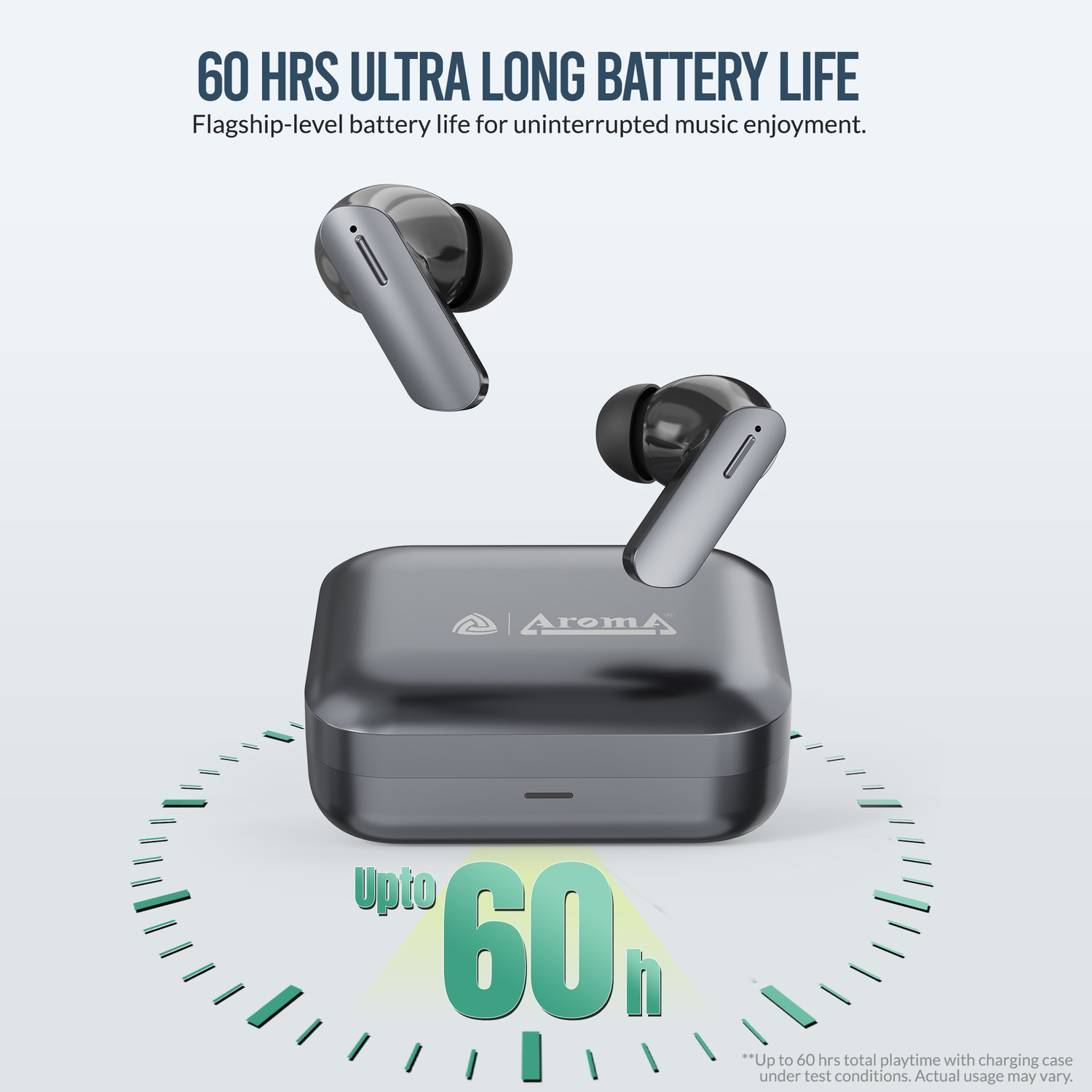 Image of Aroma Buds Air 7 V5.4 Upto 60Hr Playtime ENC Dual Paring Fast Charging, Heavy Bass Bluetooth
